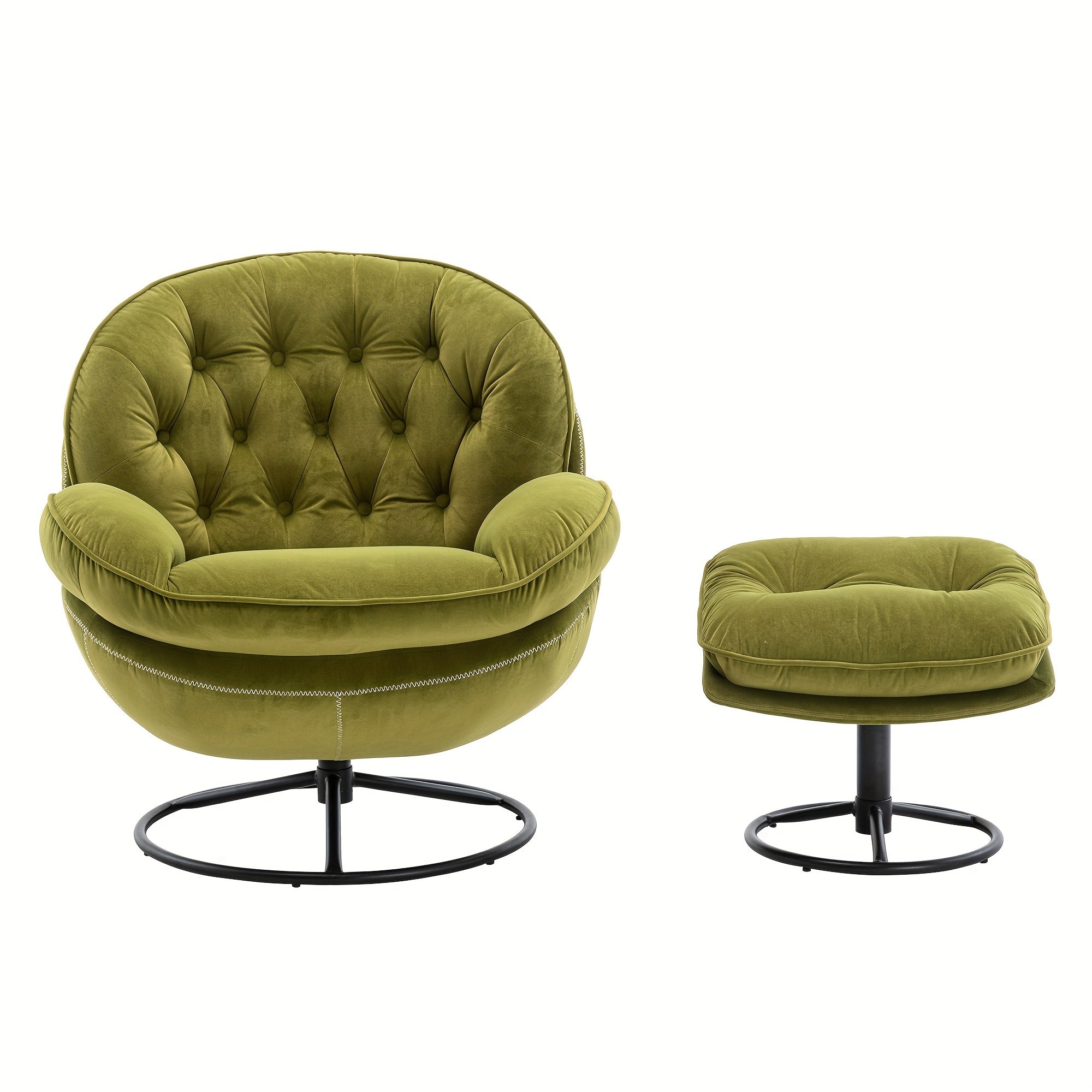 Luxurious Fruit Green Velvet Swivel Accent Chair & Ottoman Set - Modern Tufted Armchair with Footrest, 360° Swivel, Metal Frame, for Living Room or Bedroom Comfort, Bedroom Seating|Stylish Ottoman Set|Metal Frame Chair