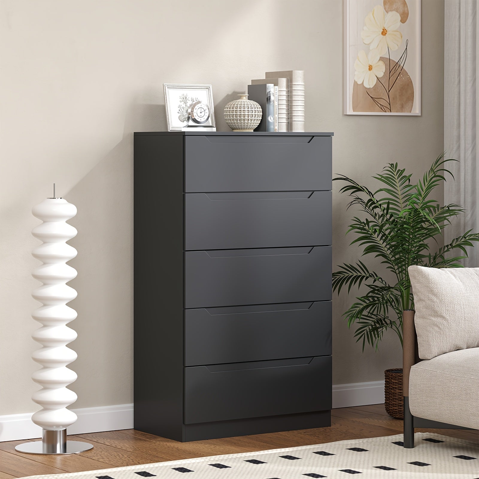 5-Drawer White Dresser | Modern Metal Chest of Drawers with Lockable Storage | Sleek Design for Bedroom Living Room