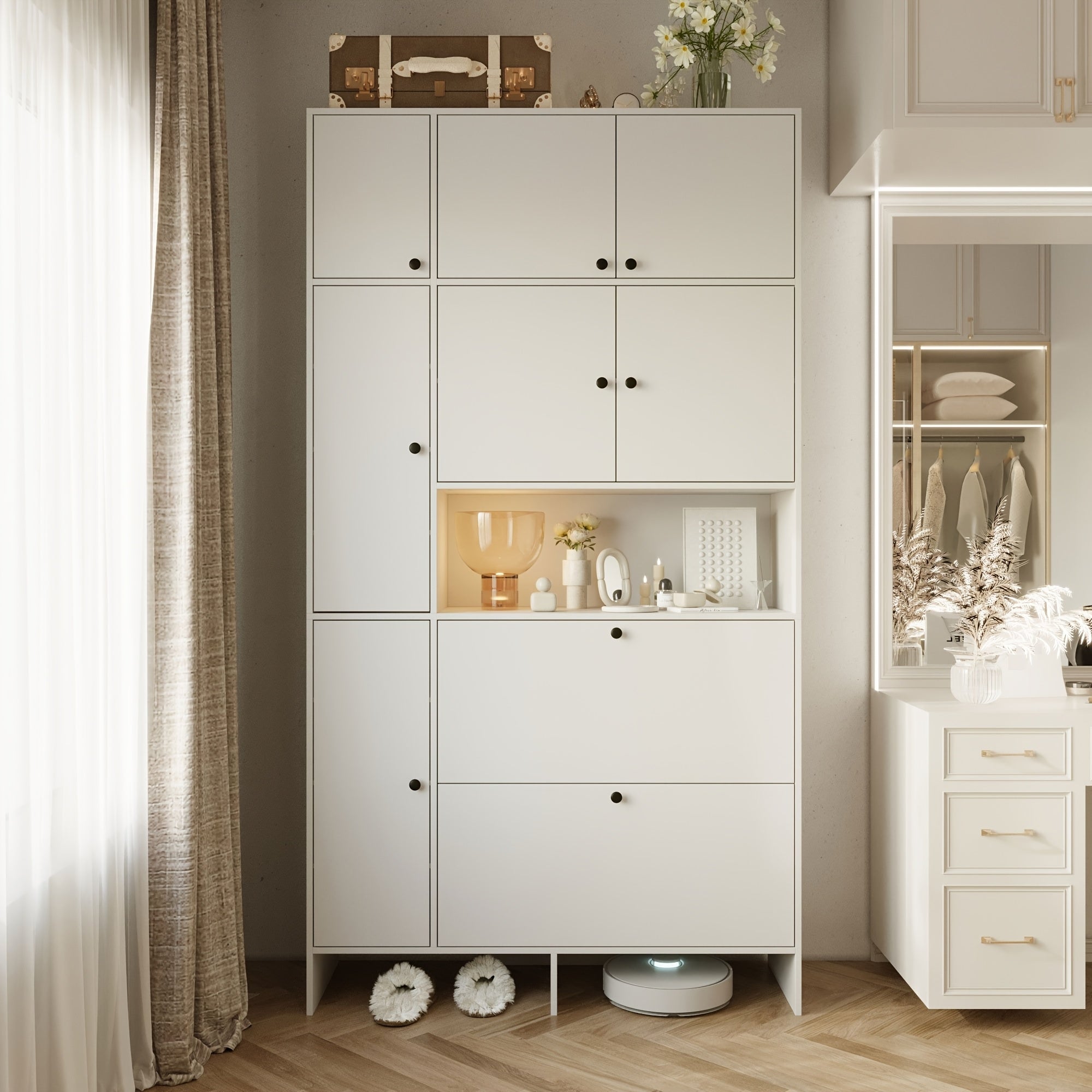 Wardrobe, Storage Cabinet with 9 cabinet doors and shelves, A Stylish Practical Solution for Your Bedroom or Living Room, Modern Design