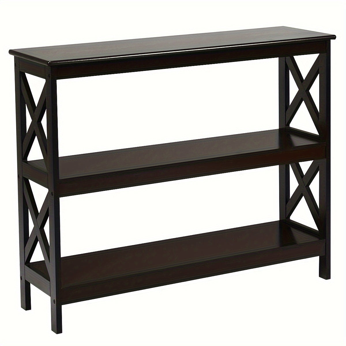 3-Tier Console Table X-Design Bookshelf Sofa Side Accent Table w/Shelf Espresso