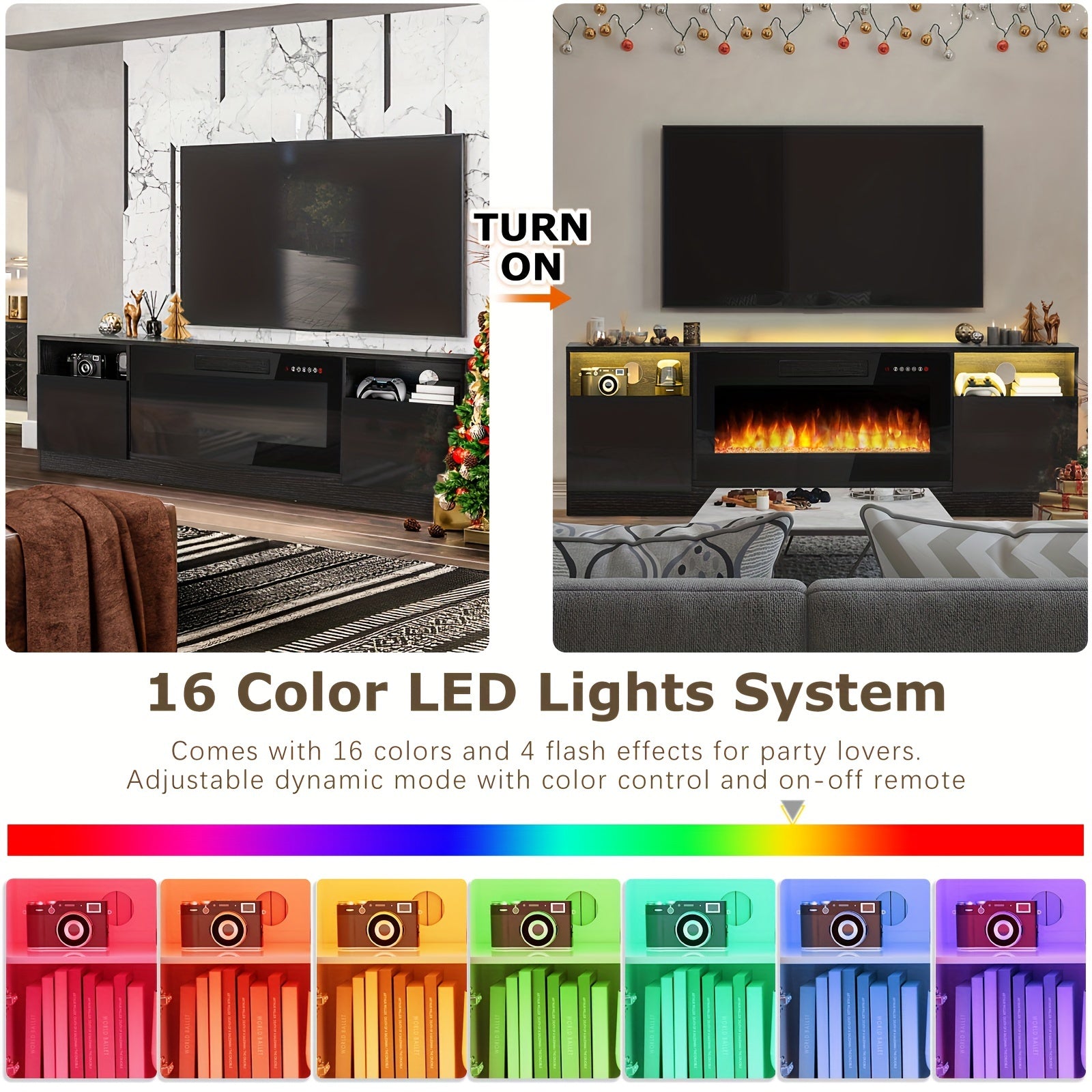178cm Fireplace TV Stand - Fits Up to 203cm TVs Includes 36’’ Electric Fireplace & LED Lighting Entertainment Center