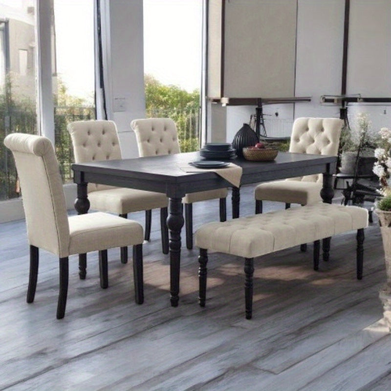 Modern Dark Wash Wood Dining Set - Table, 4 Chairs & Bench - Stylish for Home & Kitchen - Durable & Elegant Design - Spacious Seating Option - Ideal for Family Dinners & Gatherings