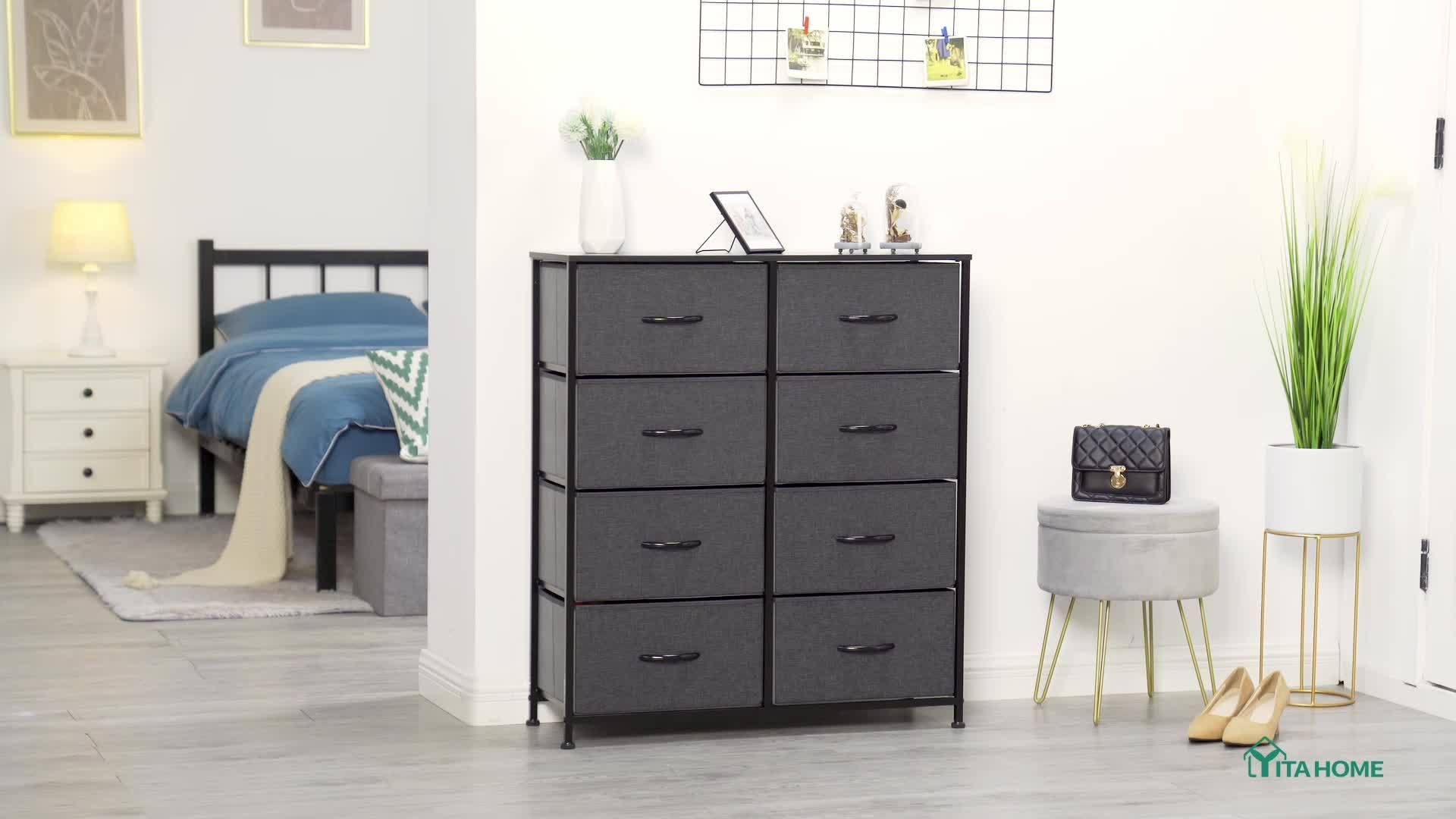Fabric Dresser for Bedroom Tall Storage Dresser with 8 Drawers Black Dresser & Chest of Drawers Storage Drawer