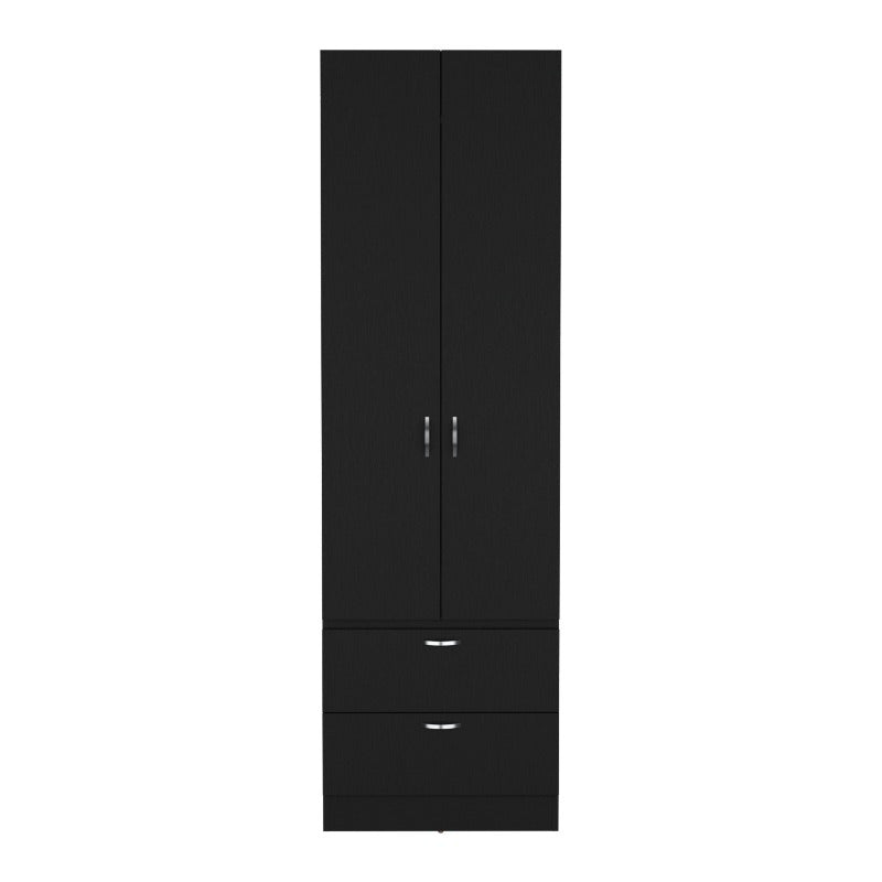 Metal Construction| Elegant 76" High Black Metal Armoire Wardrobe with Double Doors, Drawers, Shelf & Rod - Modern Bedroom Clothes Storage & Organization Solution, Includes Decorative Elements, Clothes Organization|Minimalist