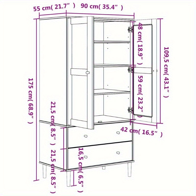 Wardrobe Rattan Look Black 35.4"x21.7"x68.9" Solid Pine