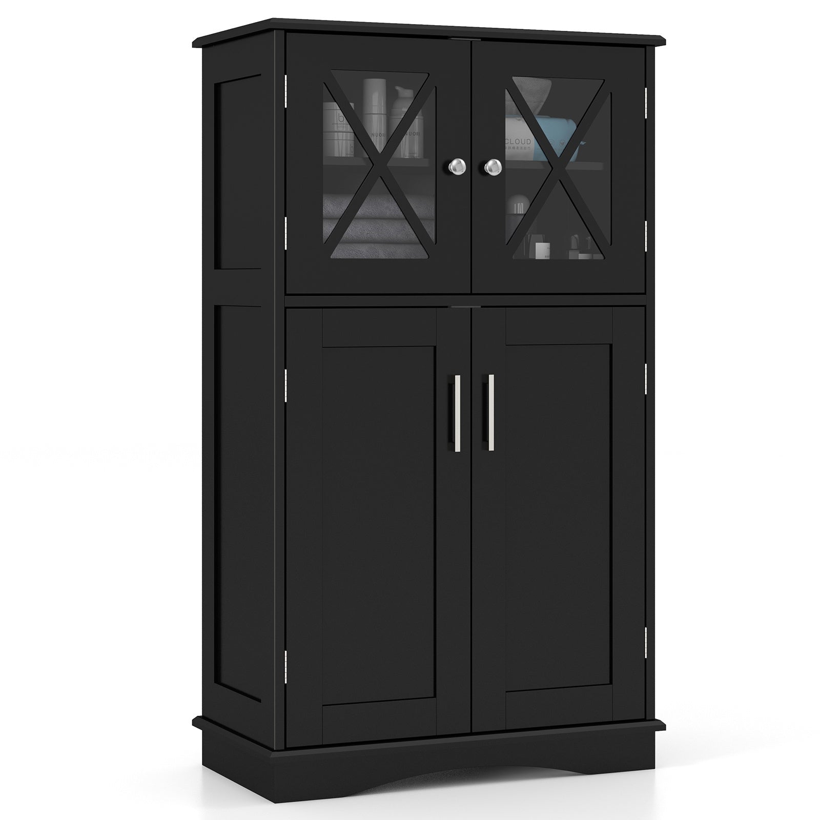 1pc Contemporary Wooden Storage Cabinet, Freestanding 4-Door Design with 3 Adjustable Shelves, Multipurpose Organizer for Bathroom, Bedroom, Kitchen, Hallway, Office - No Electricity Needed, Jewelry Armoires