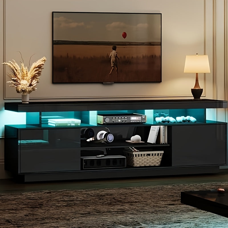 Modern LED TV Stand Console For 127/140/152/165cm TVs High Glossy Entertainment Center With 2 Storage Cabinets For Game
