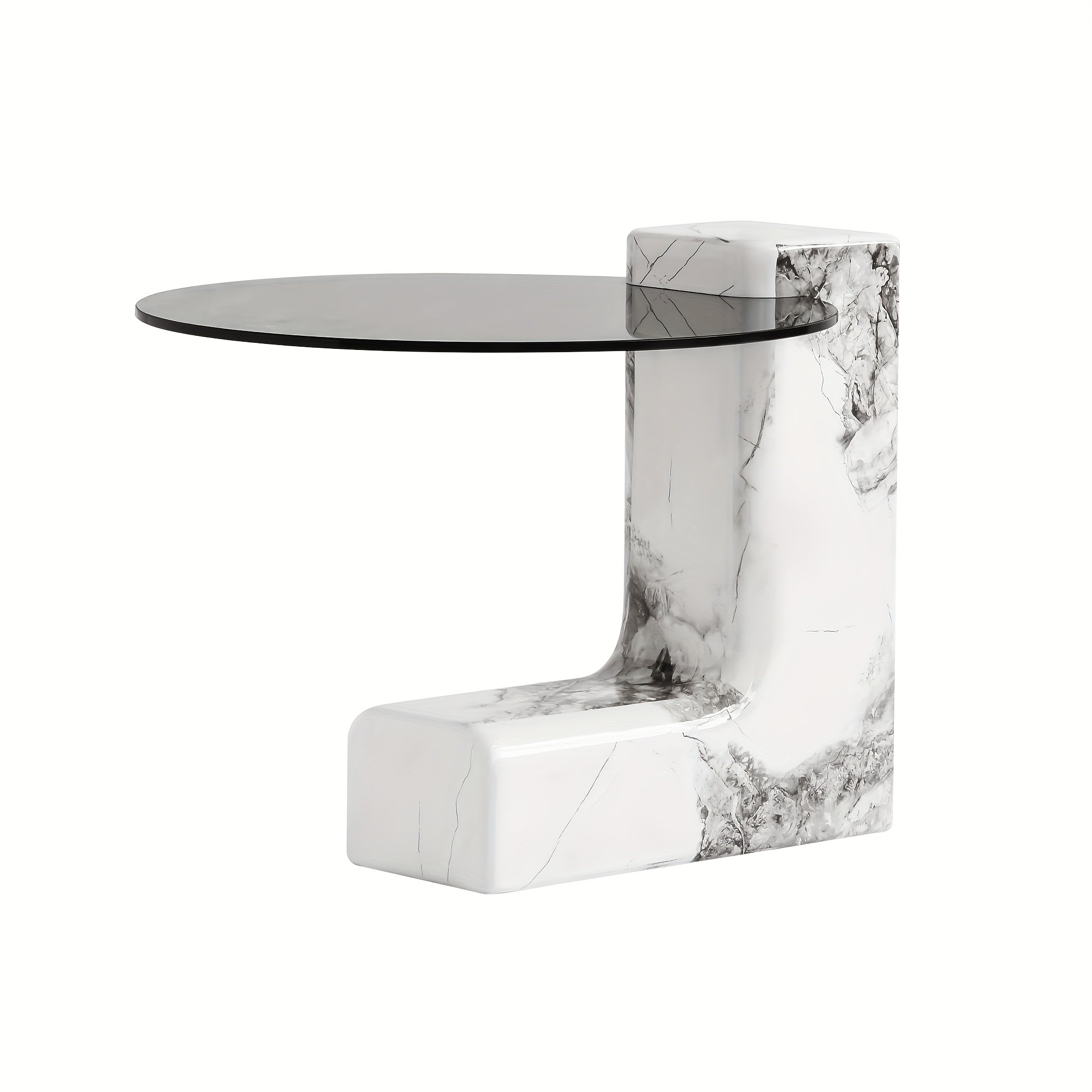 Elegant Modern Coffee Table Set with Faux Marble Top - Includes Large Round Center Table & Glass-Top Side Table, Perfect for Living Room or Office Decor