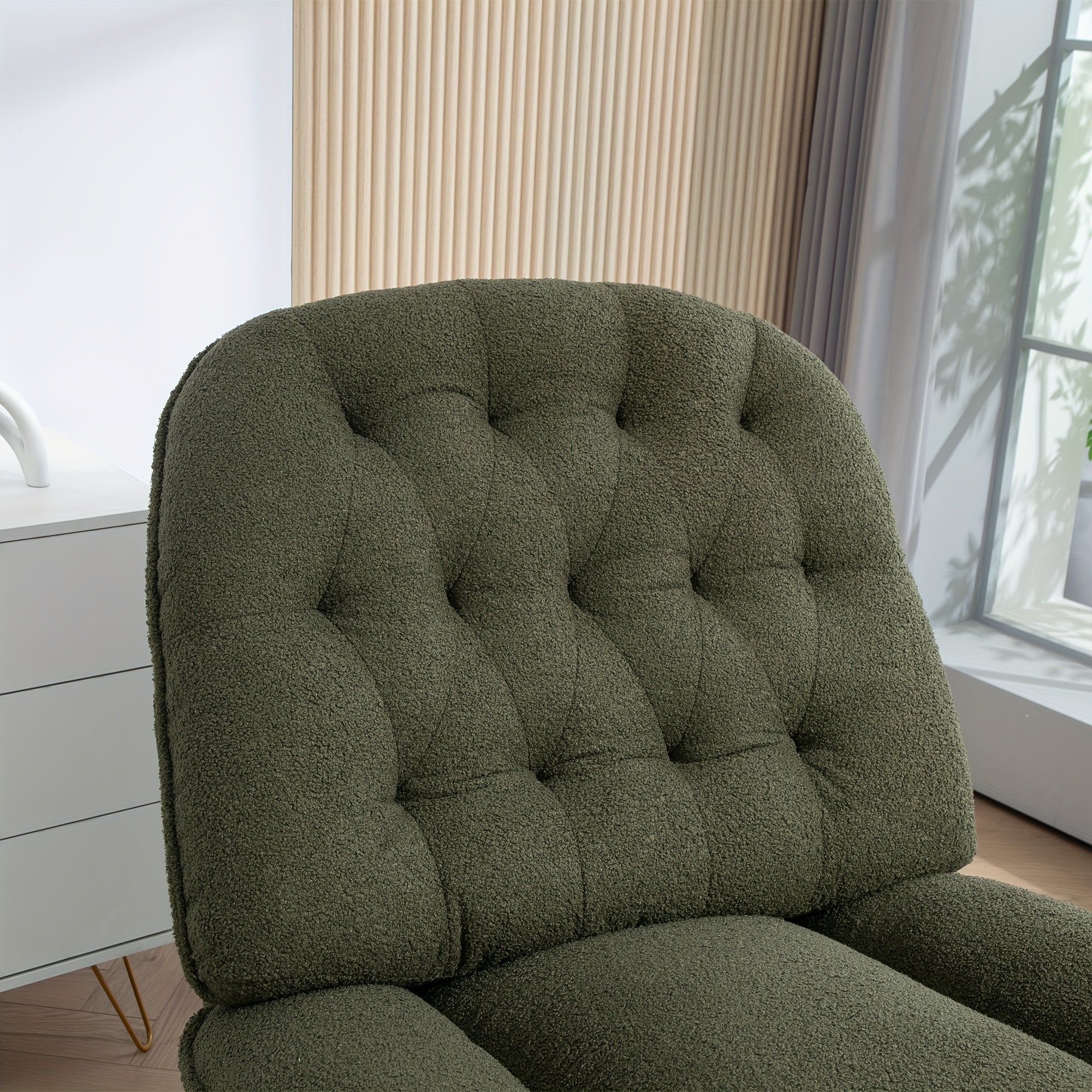 Chenille Glider Swivel Reclining Sofa Chair Swivel Rocker Recliner Chair, Manual Fabric Glider Nursery Recliner Chair, Single Rocking Modern Sofa Home Theater Seating For Living Room, Bedroom, Nursery - Green