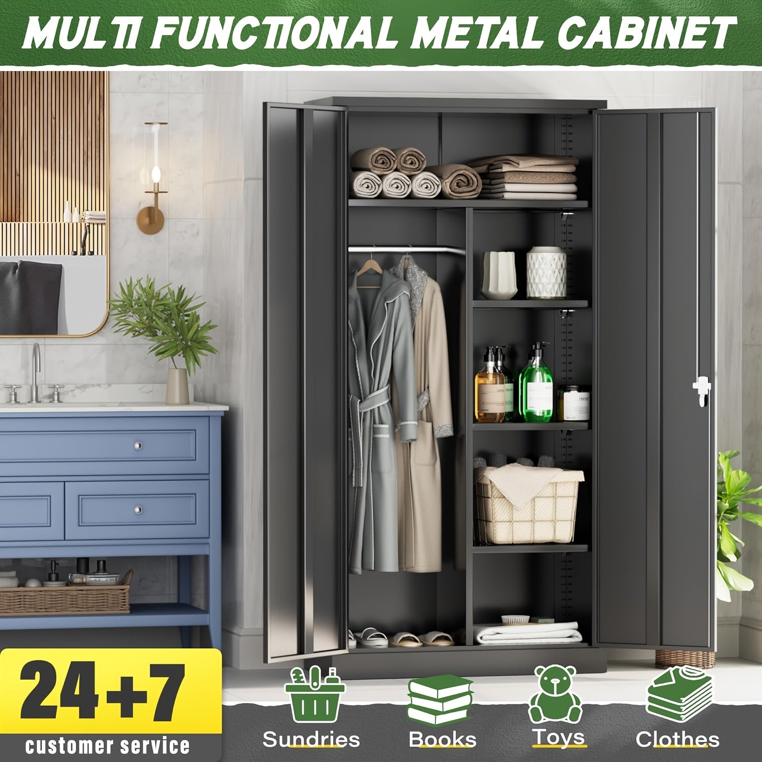 Metal Wardrobe Closet With Doors And Shelves, 72" Armoire Wardrobe Closet For Hanging Clothes For Office, Home, School, Employee, Gym