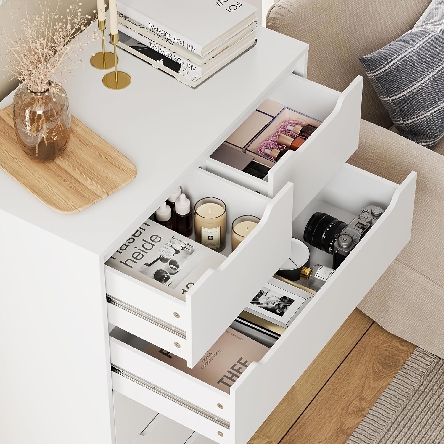 5 Drawer Dresser For Bedroom Chest Of Drawers With Storage Storage Chest Organizers With Cut-Out Handles Accent Storage
