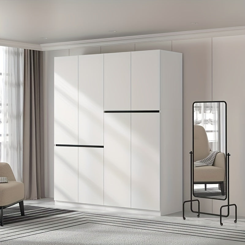 Modern White 4-Door Wardrobe with Shelves & Dual Hanging Rods - Spacious Armoire for Efficient Clothing Organization