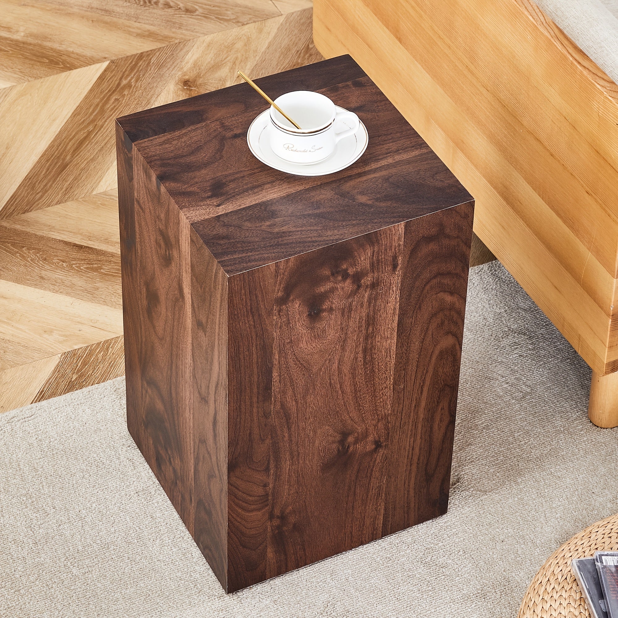 Cube End Table Wood Grain, Modern Side Table For Living Room, Contemporary Nightstand Table Sofa Table For Home, No Assembly, Clearance Furniture, Hot Sale Furniture, Christmas Gift