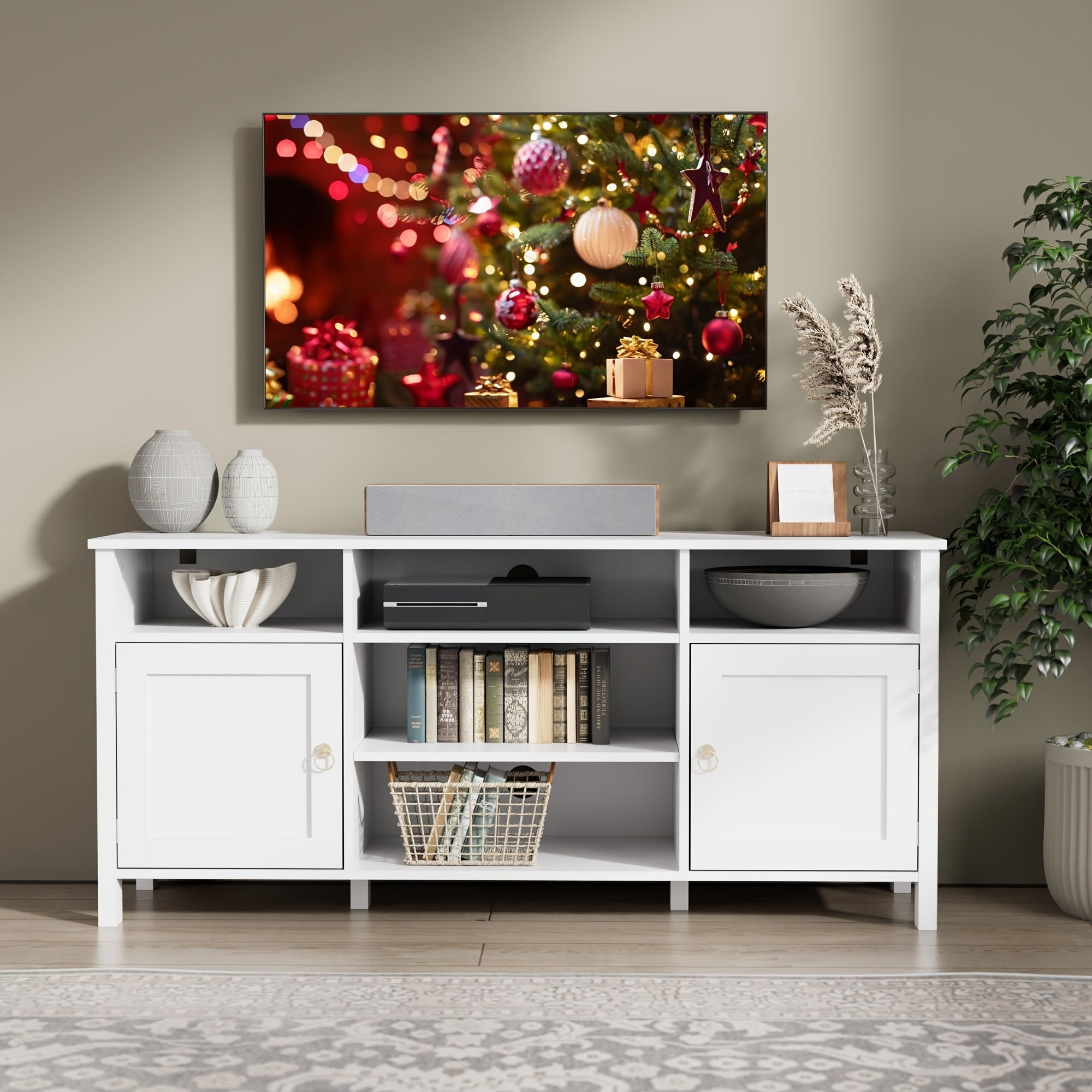 Farmhouse TV Stand For TVs Up To 60 Inch Modern Entertainment Center TV Console With Storage Cabinet Media Console