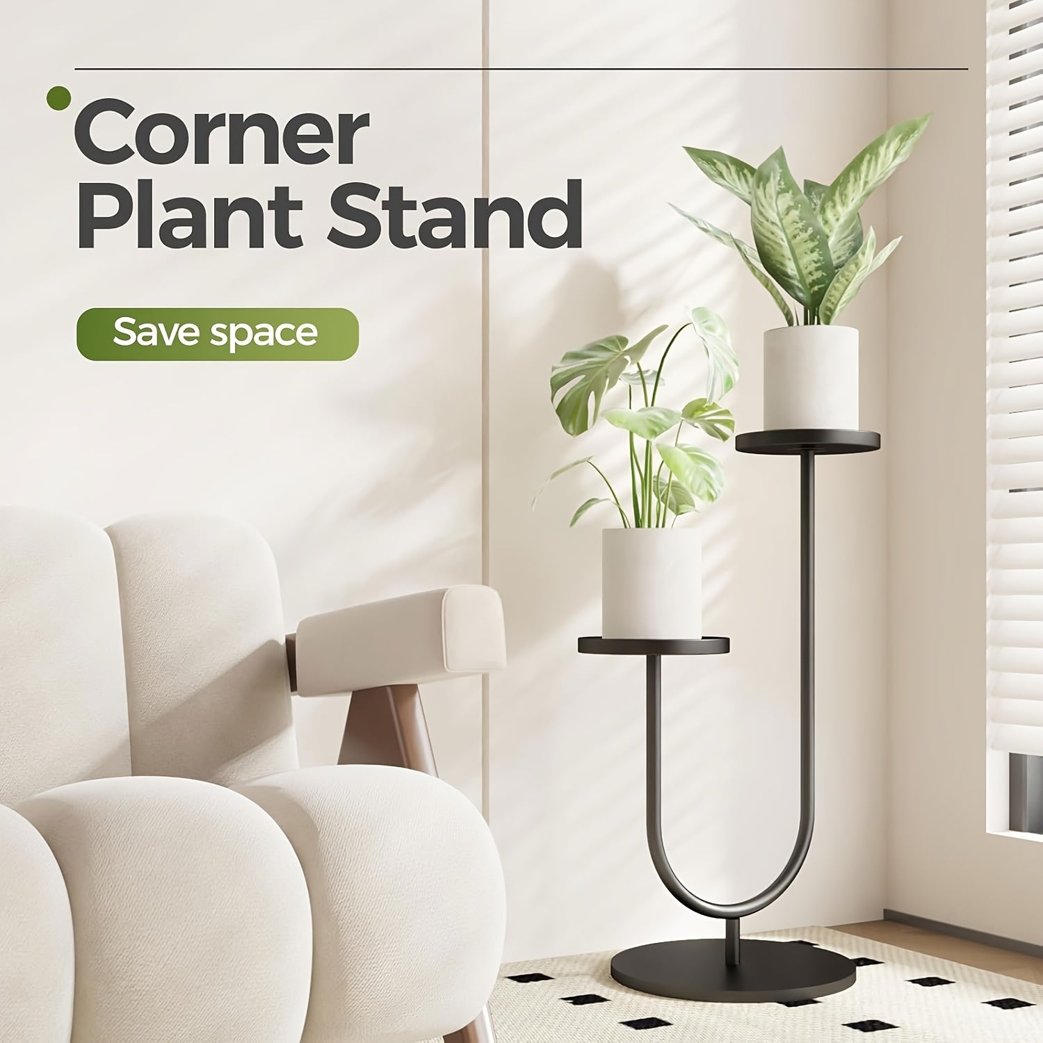 1set Plant Stand Indoor, Corner Plant Stand, 2 Potted Metal Planter Stand for Window Garden Balcony Living Room Outdoor