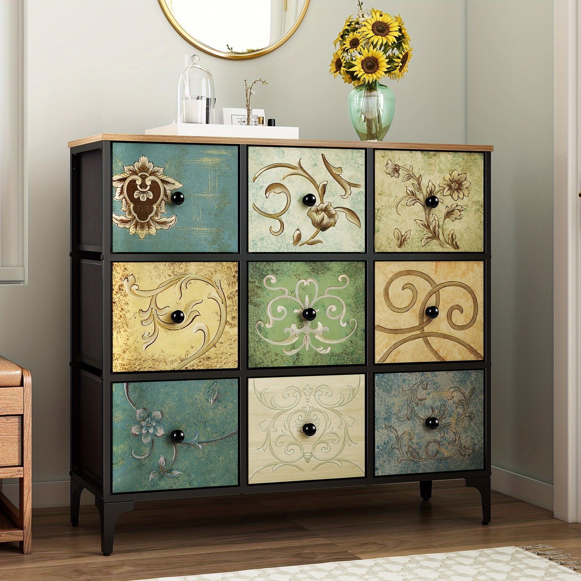 Dresser with 9 Drawers Tall Storage Dresser for Bedroom Modern Chest of Drawers for Closet Living Room Hallway Wooden