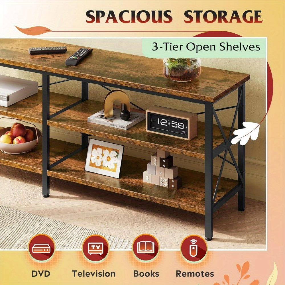 Versatile 3-Tier Steel & Wood TV Stand - Perfect for Indoor/Outdoor Use Fits Up to 70’’ TVs Ideal for Living Room &
