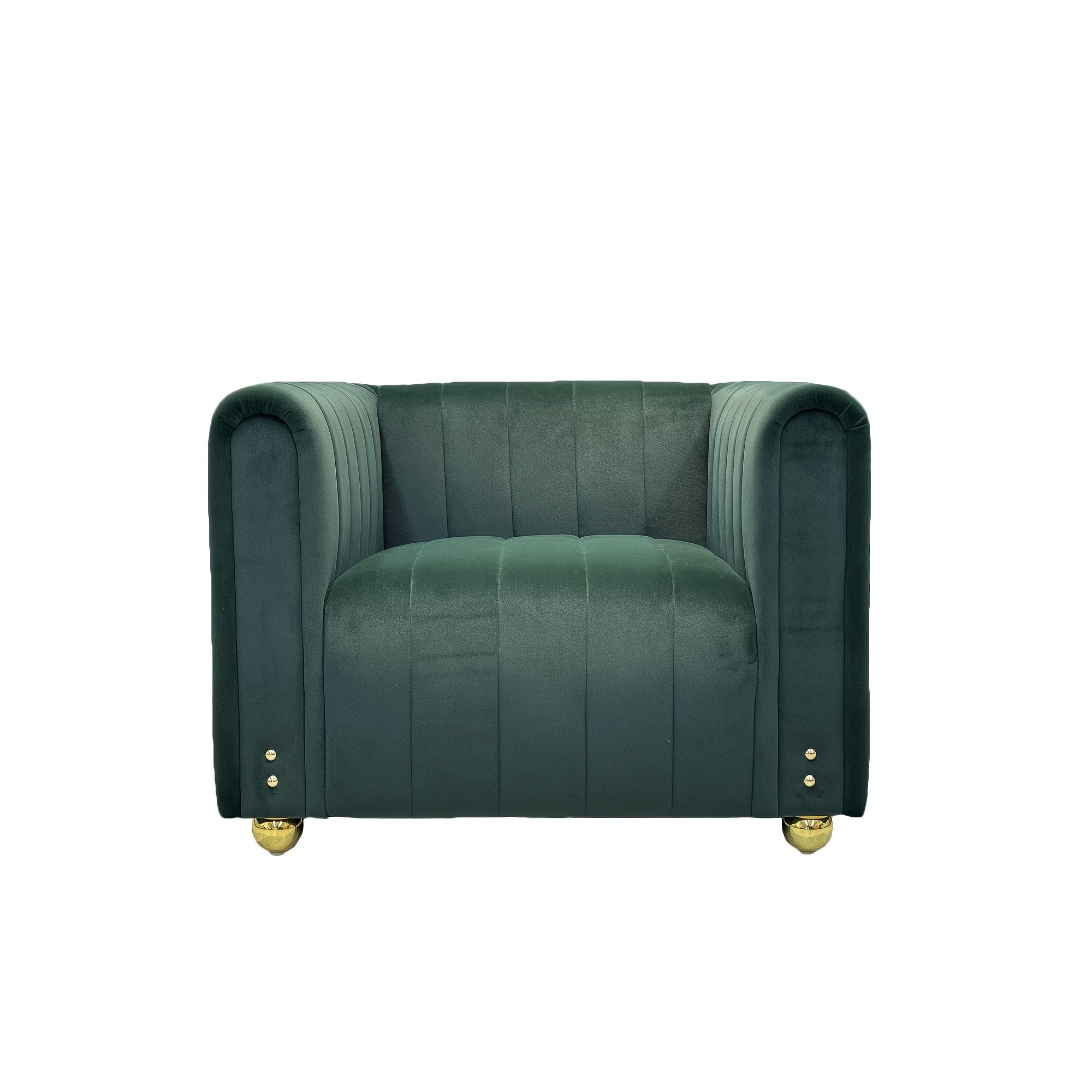 1pc Mid-Century Modern Velvet Chesterfield Armchair, Tufted Upholstered Single Sofa with Solid Back, Wood Frame, Foam Fill, Spot-Clean, Stylish Accent Couch for Living Room, Office, Apartment - Green