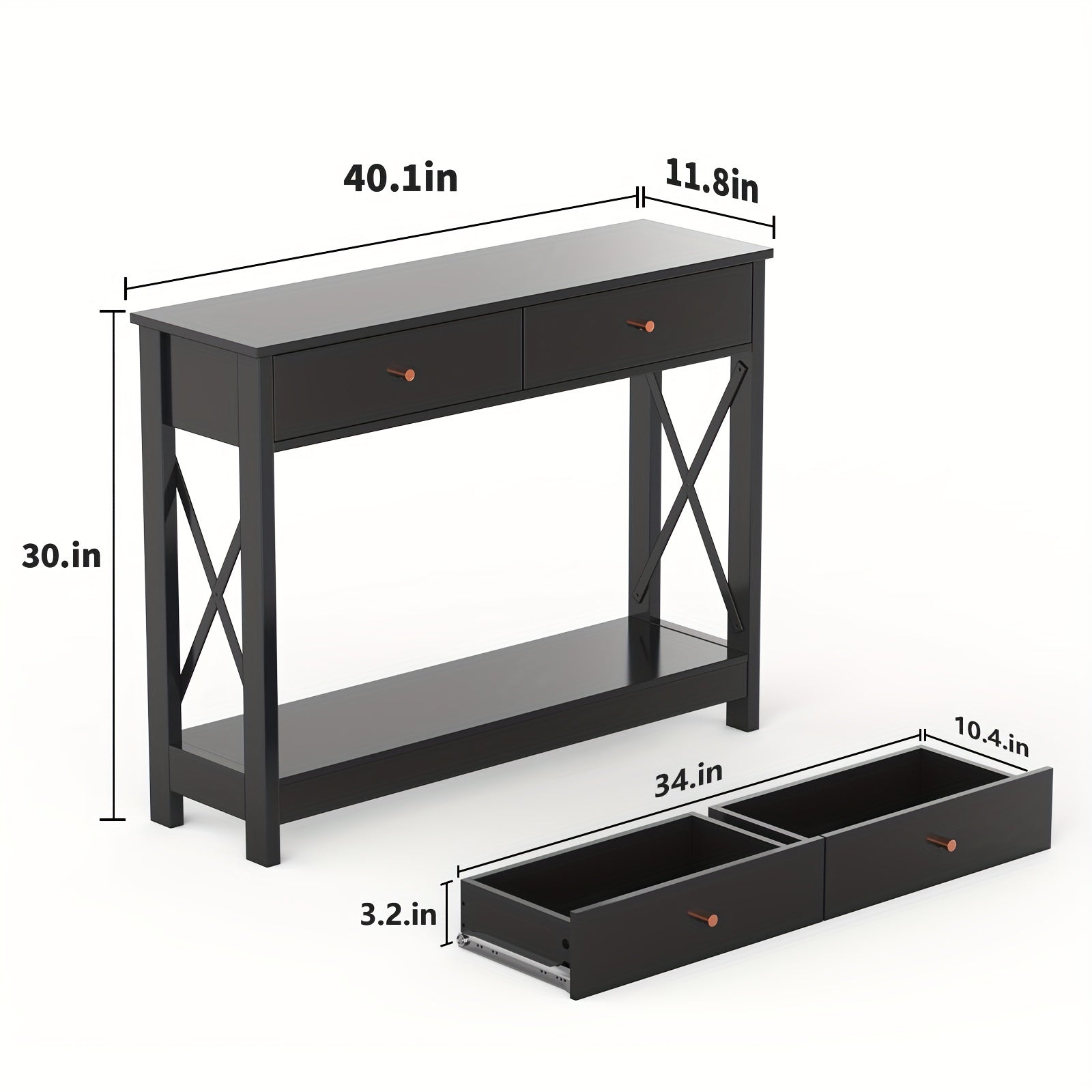 Console Table With Drawers, Wood Farmhouse Narrow Entryway Table With Storage Shelf, Black Sofa Table For Living, Hallway, Front Hall, Foyer