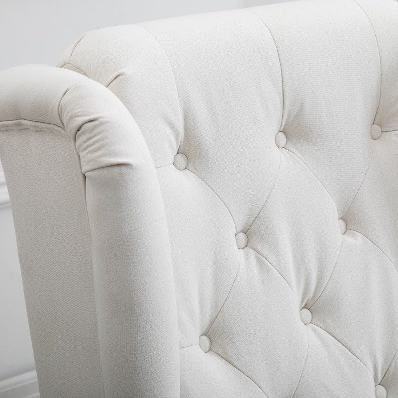 Button-Tufted Accent Chair with High Wingback, Rounded Cushioned Armrests and Thick Padded Seat, Cream White