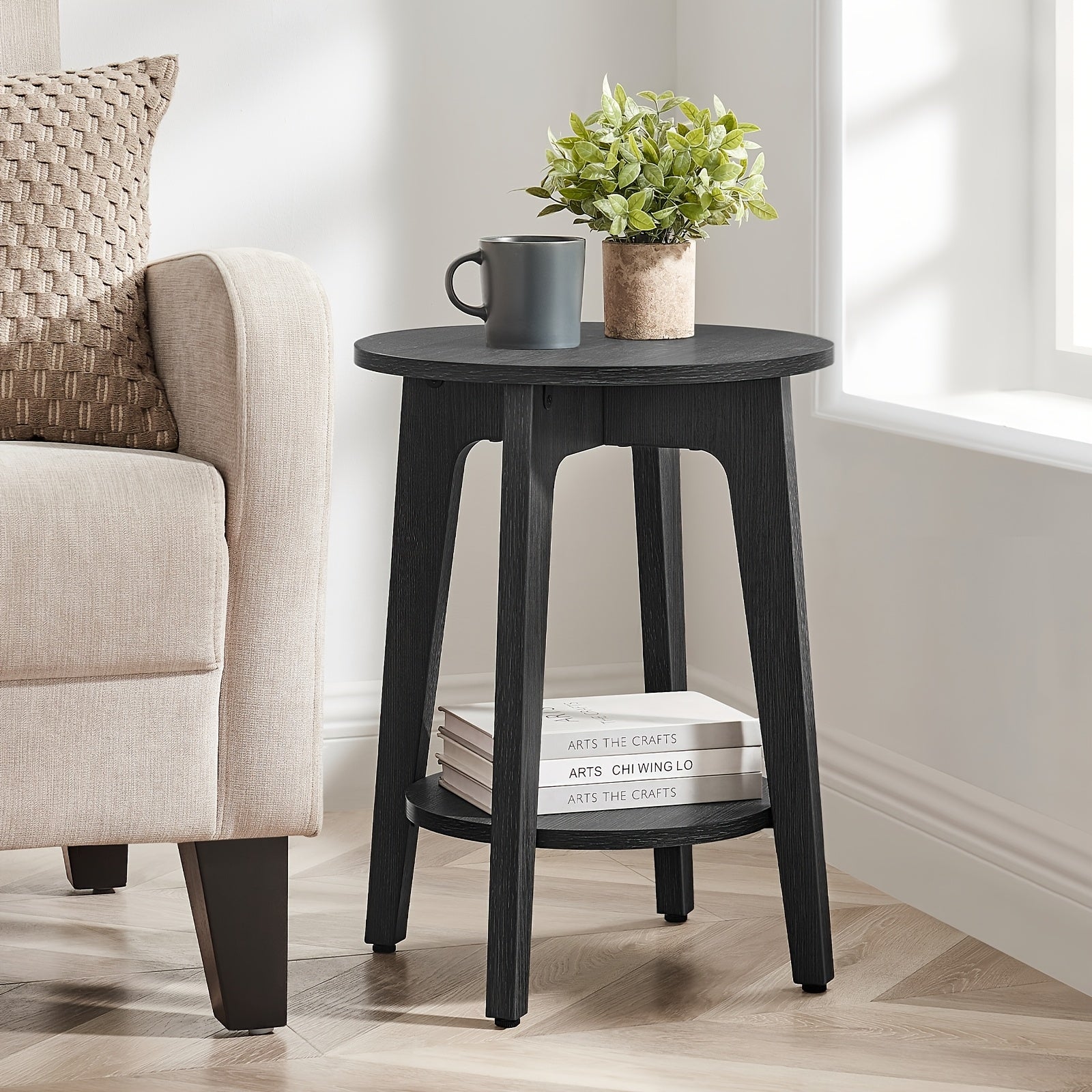 Round End Table Farmhouse End Table Coffee Table Round End Table Small Table End Tables Living Room Corner Table Drink Table, for Office, Bathroom, Hallway, Closet, Kitchen, End Table, Compact, Space-Saving, And Easy to Assem