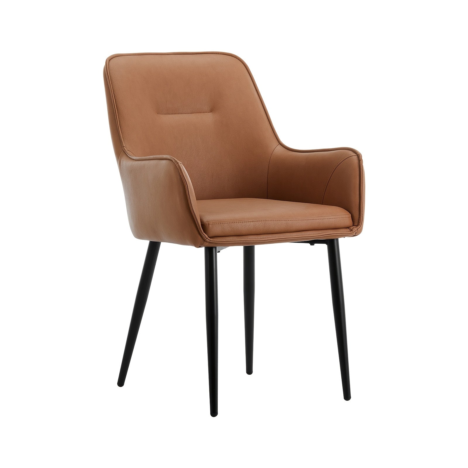 Set of 2 Vintage Upholstered Dining Chairs Faux Leather Padded Armchairs with Solid Back Metal Frame & Legs Wipe Clean