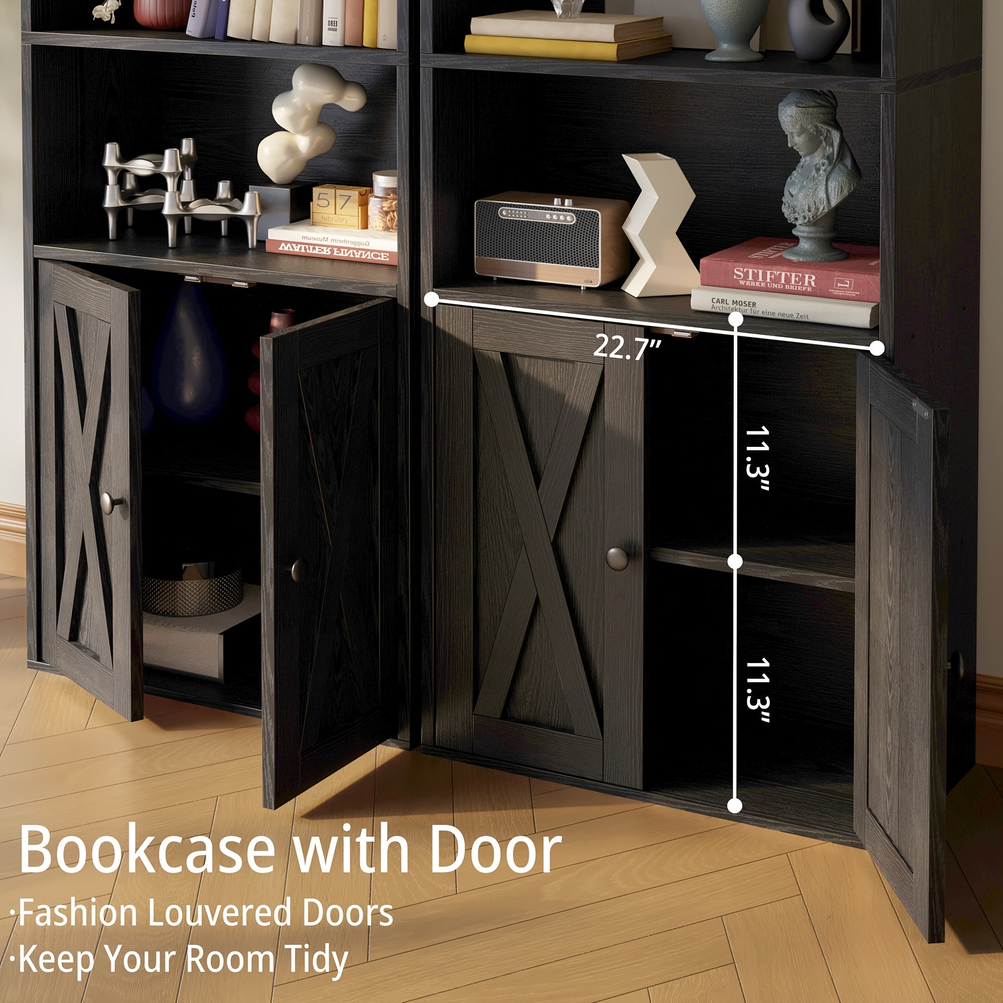 Industrial Bookshelves And Bookcases With Doors 11.8 In Depth Floor Standing 5 Shelf Display Storage Shelves Bookcase