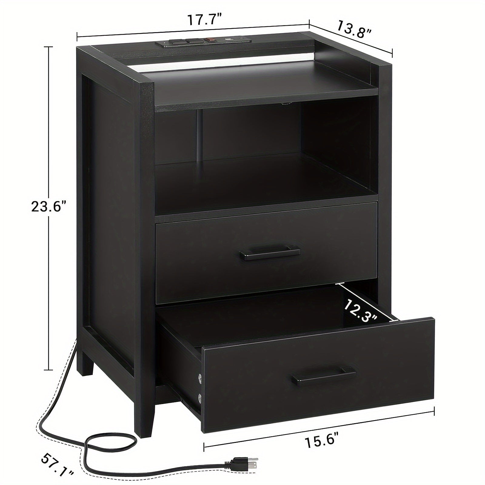 Nightstands for Bedroom, Black Night Stand Bedside Table with 2 Drawers&Open Storage for Living Room