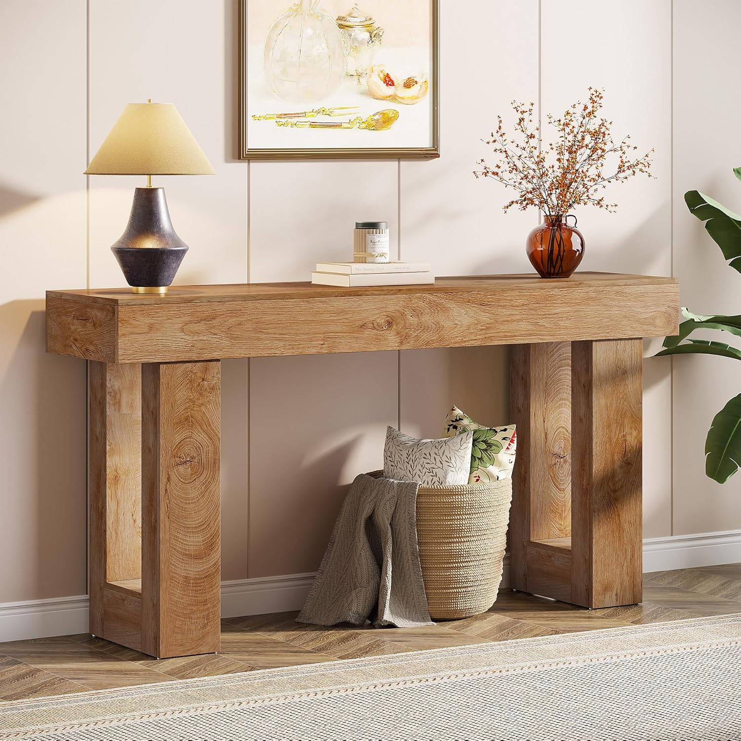 63-Inch Long Console Table, Wooden Rectangular Sofa Table Behind The Couch, Farmhouse Entryway Table for Entrance, Hallway, Living Room