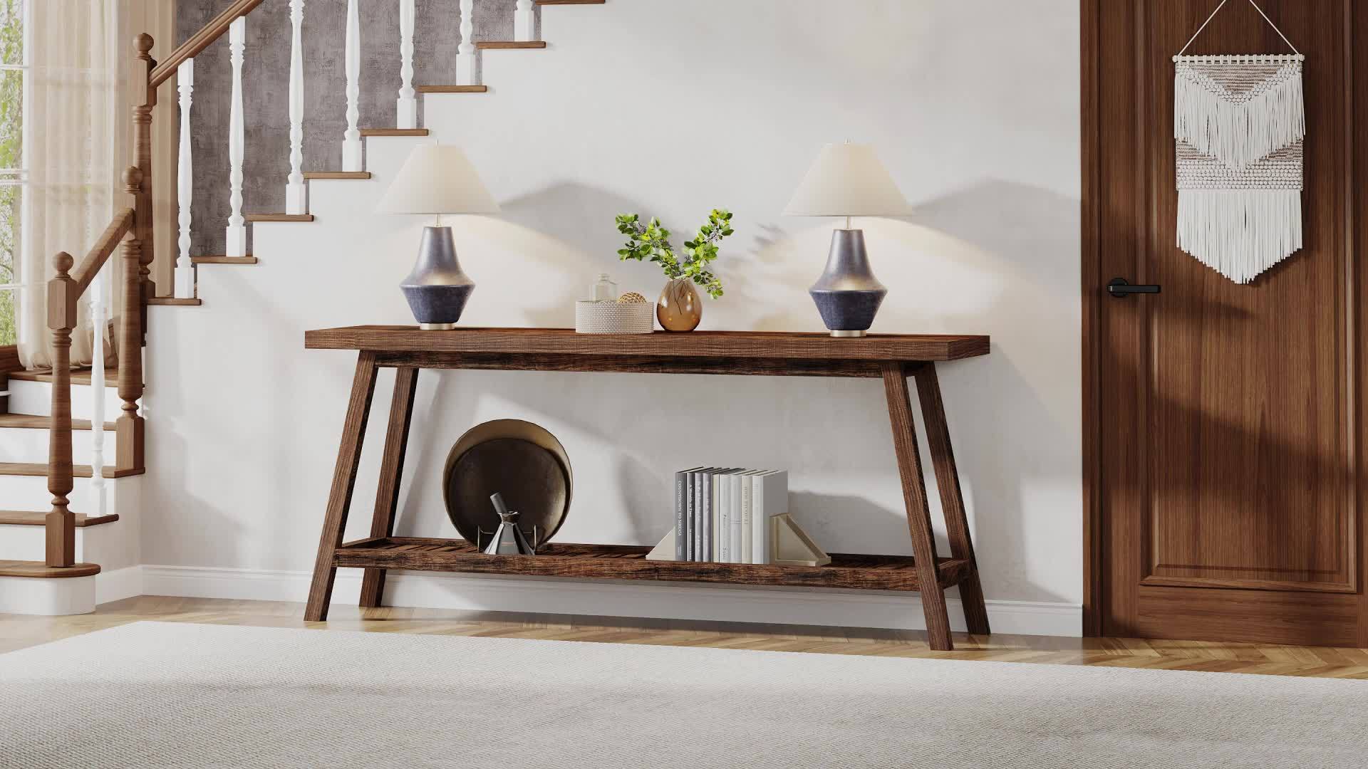 70.9 Inches Extra Long Console Table for Entryway, Farmhouse Console Entryway Table, 2-Tier Narrow Wood Foyer Sofa Couch Table for Hallway, Entrance, Living Room