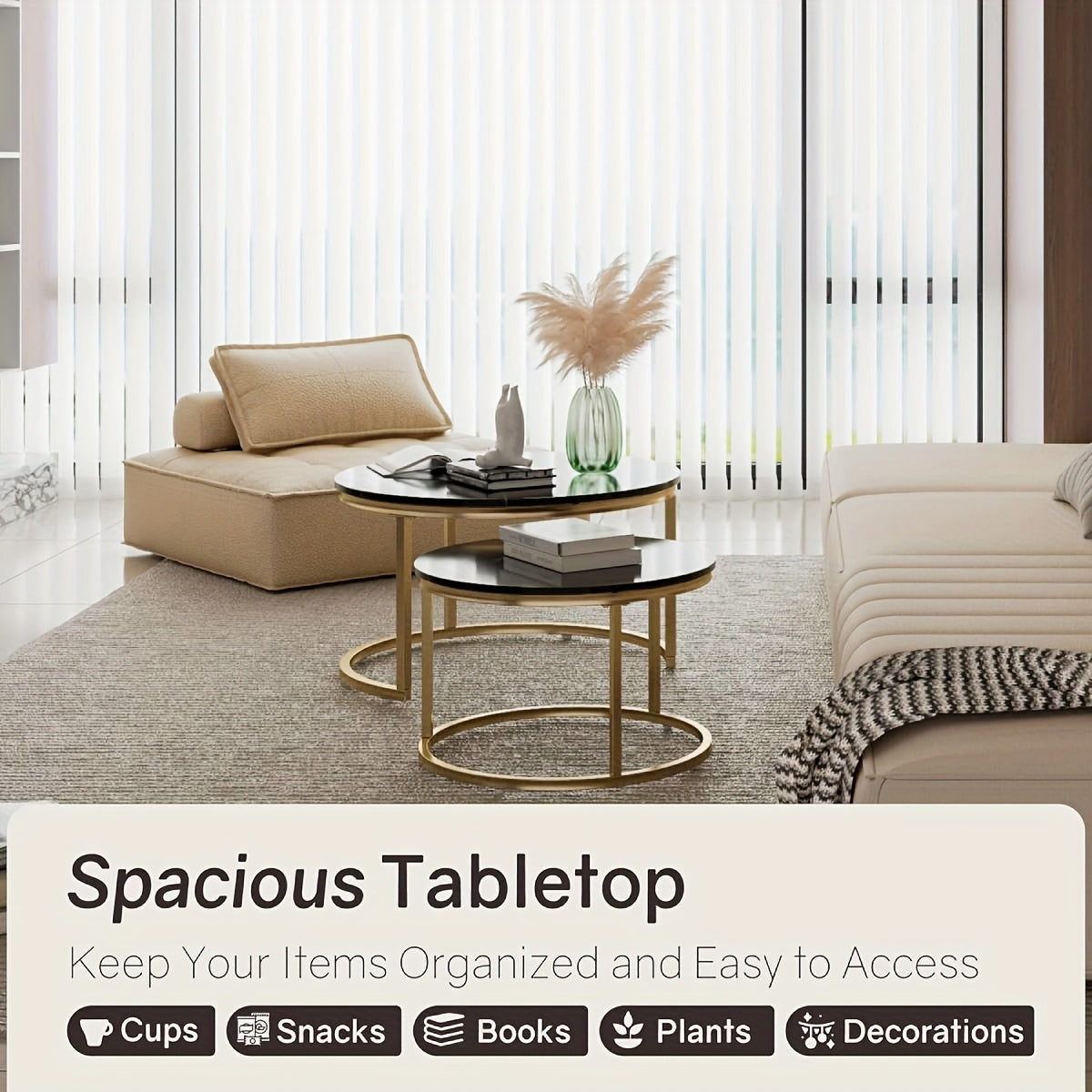 2pcs Nesting Coffee Table Set Modern Round Coffee Tables for Living Room Balcony Office Circle Table Accent End Side