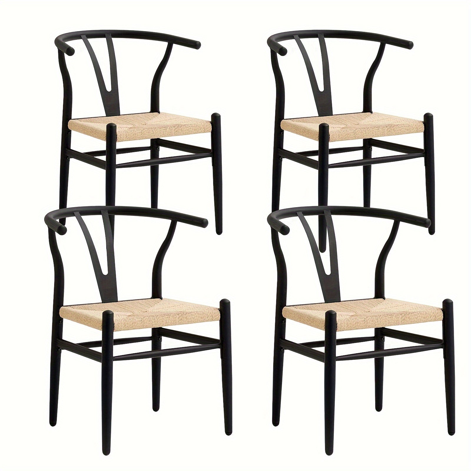 Metal Dining Chairs Set of 2/4 - Mid Century Modern Rattan Weave, Contemporary Bone Cane Back, Black, Sturdy Construction, Accent Dinning Room Chairs for Kitchen, Living Room and Outdoor Spaces