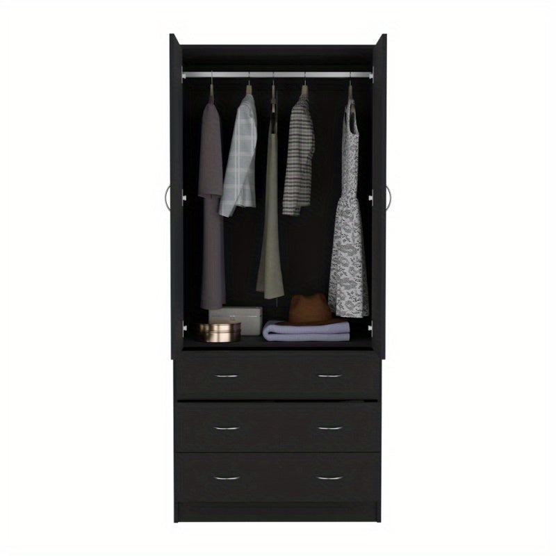 Bedroom Armoire Tall Wardrobe Closet Storage Black Metal Full Size Hanging Organizer for Home