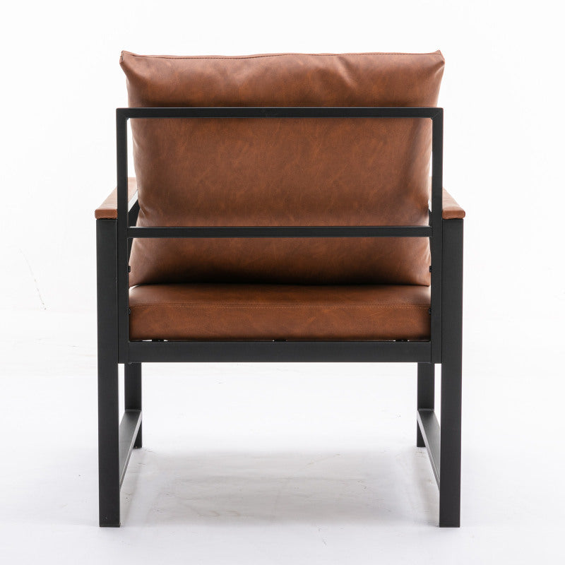 Modern Faux Leather Accent Chair with Black Powder Coated Metal Frame, Single Sofa for Living Room or Bedroom - Orange Upholstery, Chair for Living Room