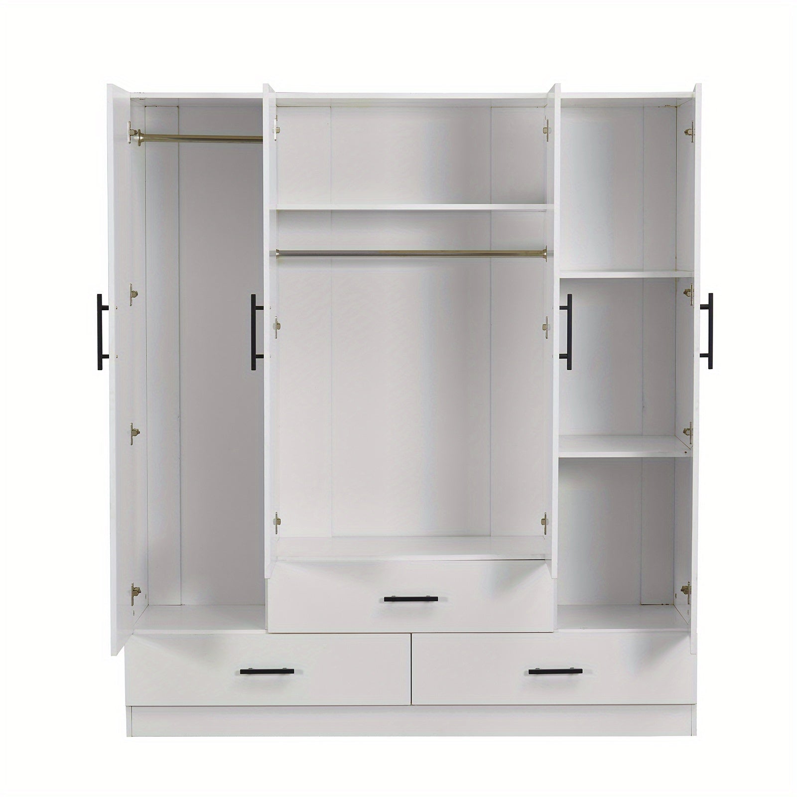 4-Door Armoires Wardrobe Closet with Hanging Rods & Drawers Wood Bedroom Wardrobe for Clothing Storage - Wardrobe &