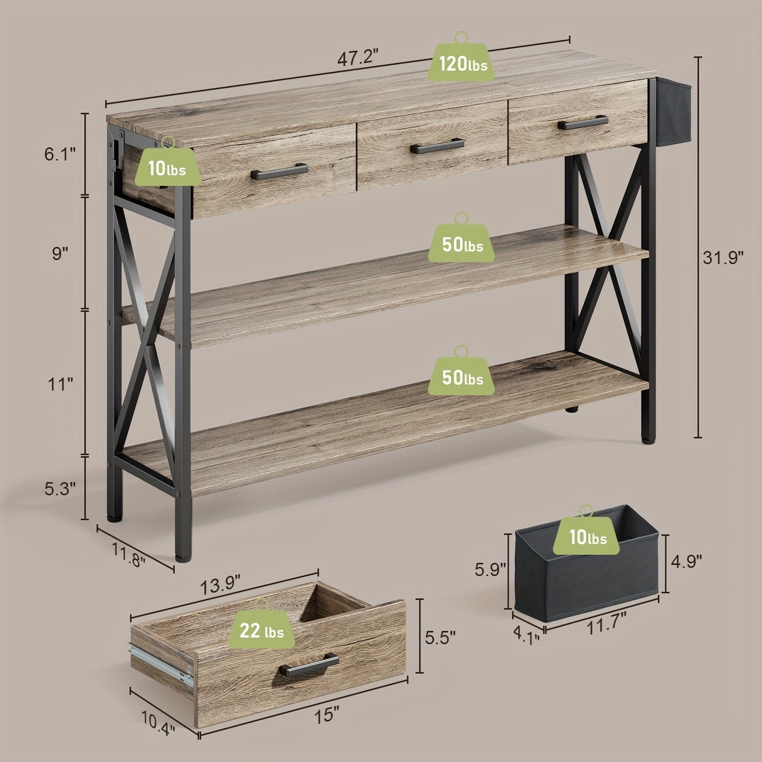 47" Console Table - Boasting Spacious Three Drawers And Three-Tier-Shelves Storage, Long-Lasting Construction From Durable MDF, Easy Assembly Perfect For Hallways, Entryways, And Living Space