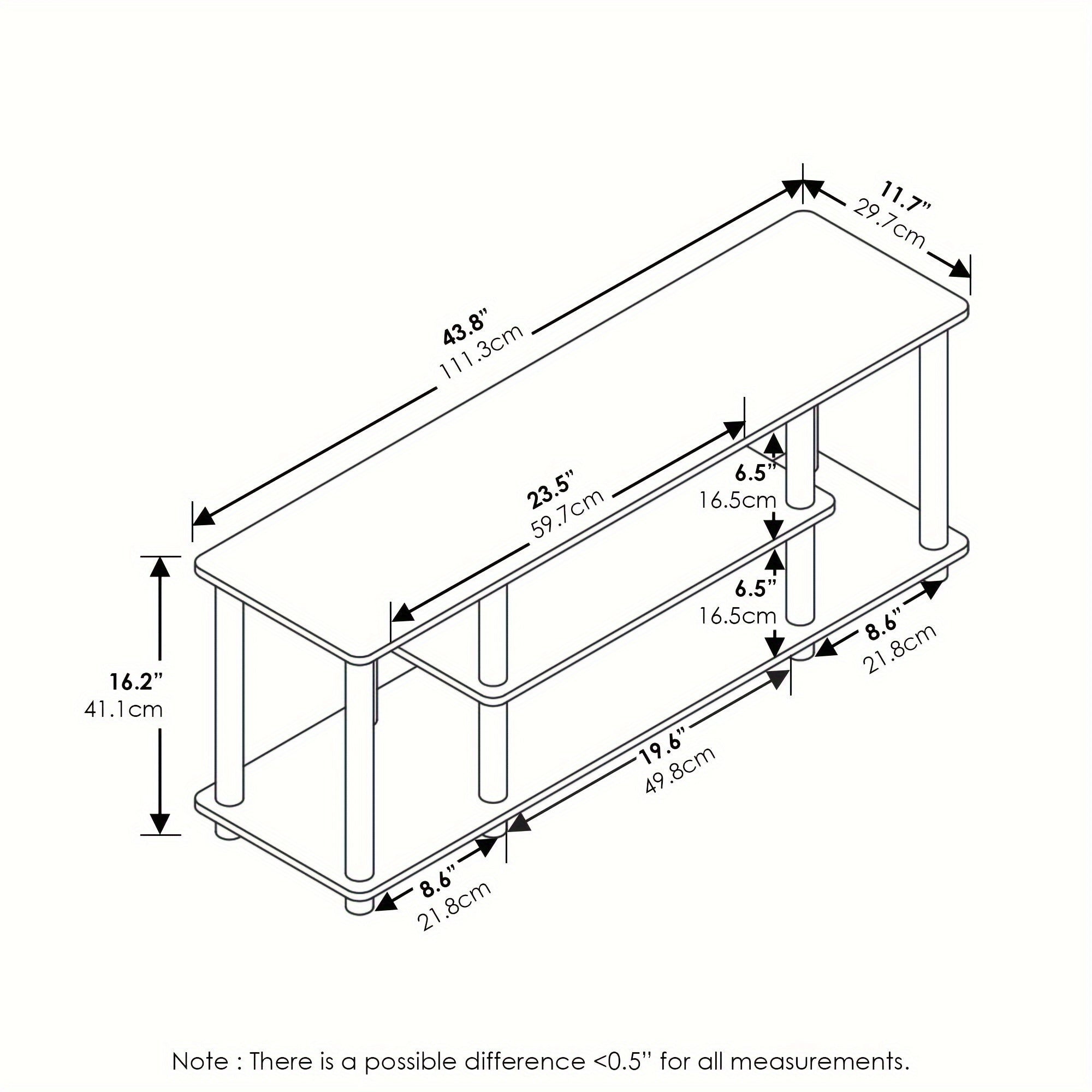 3-Tier Entertainment Stand Up To 50 Inch TV, TV Console Table With Storage Shelves For Living Room, Entertainment Room, Easy Assembly