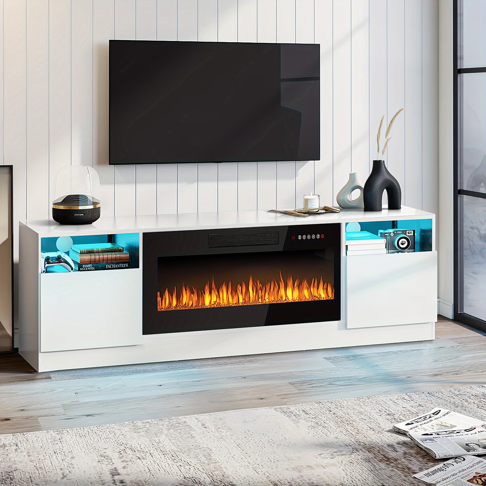 178cm Fireplace TV Stand - Fits Up to 203cm TVs Includes 36’’ Electric Fireplace & LED Lighting Entertainment Center