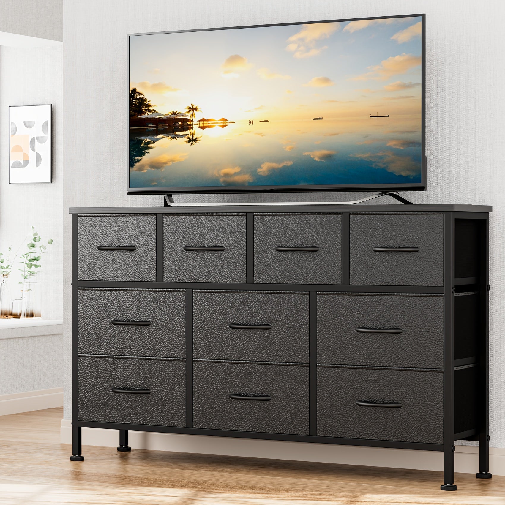 10 Drawer Dresser For Bedroom, Dresser TV Stand With Power Outlet, Entertainment Center Chest Of Drawers For 55'' Long TV, Dresser For Storage And Organization