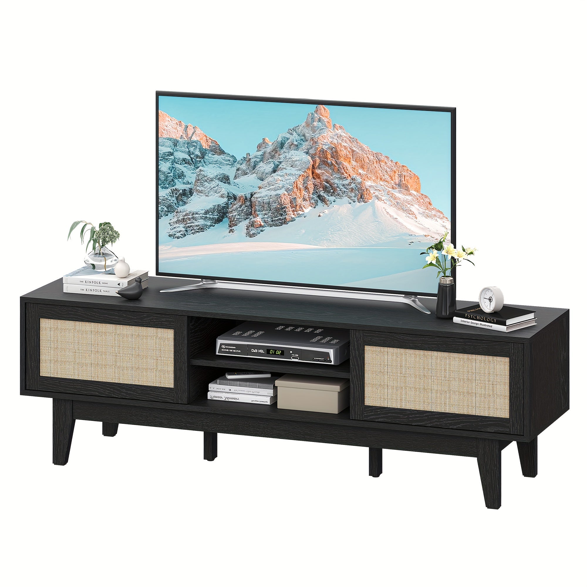 TV Stand for 55/60/65 Inch TV, Farmhouse Entertainment Center with Shelves, Cabinets and Sliding Doors, Rustic TV Media Console Table with Solid Wood Feet & Cord Holes for Living Room, Bedroom