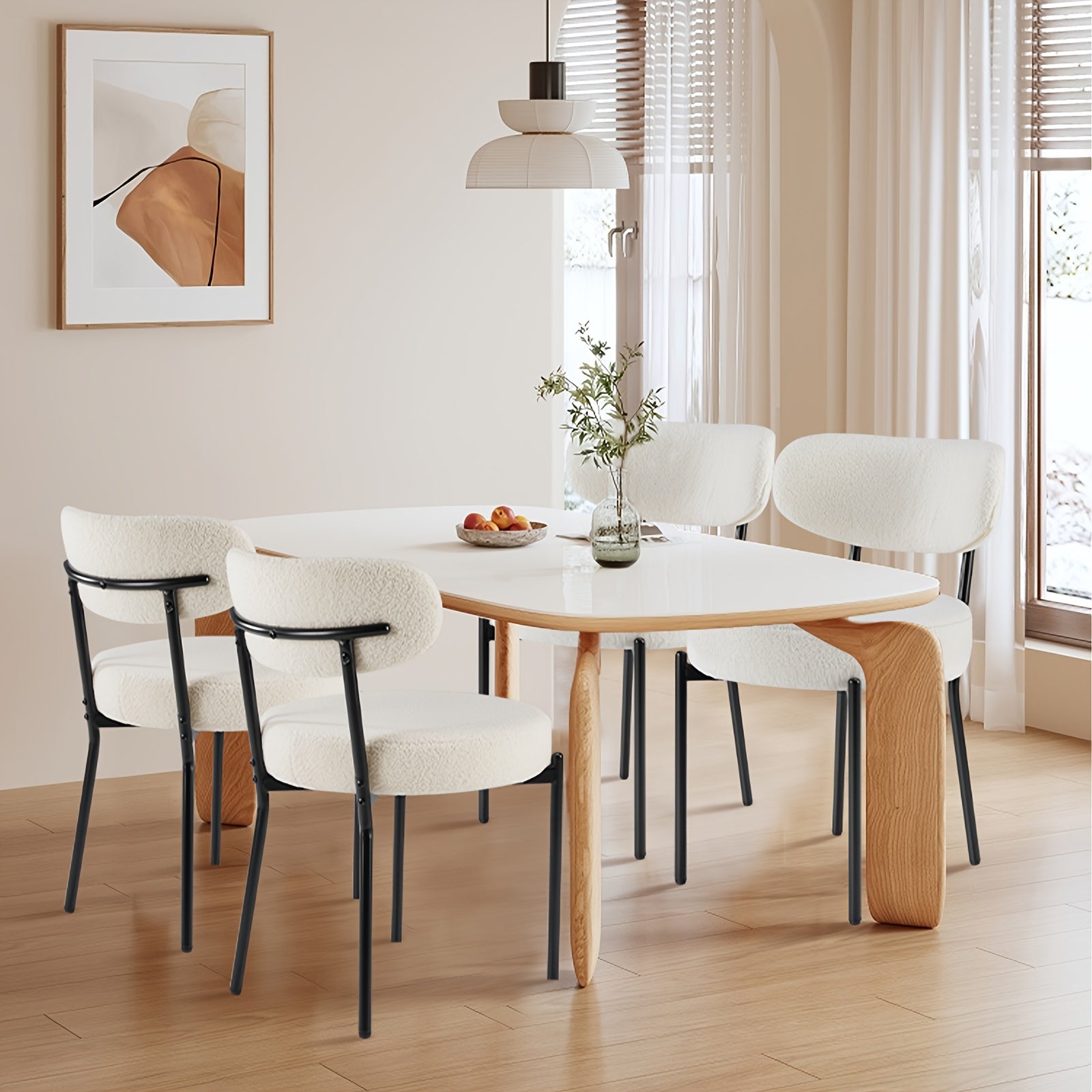 Dining Chairs, Morden Upholstered Dining Room Chairs With Curved Backrest Round Kitchen Chairs With Metal Legs