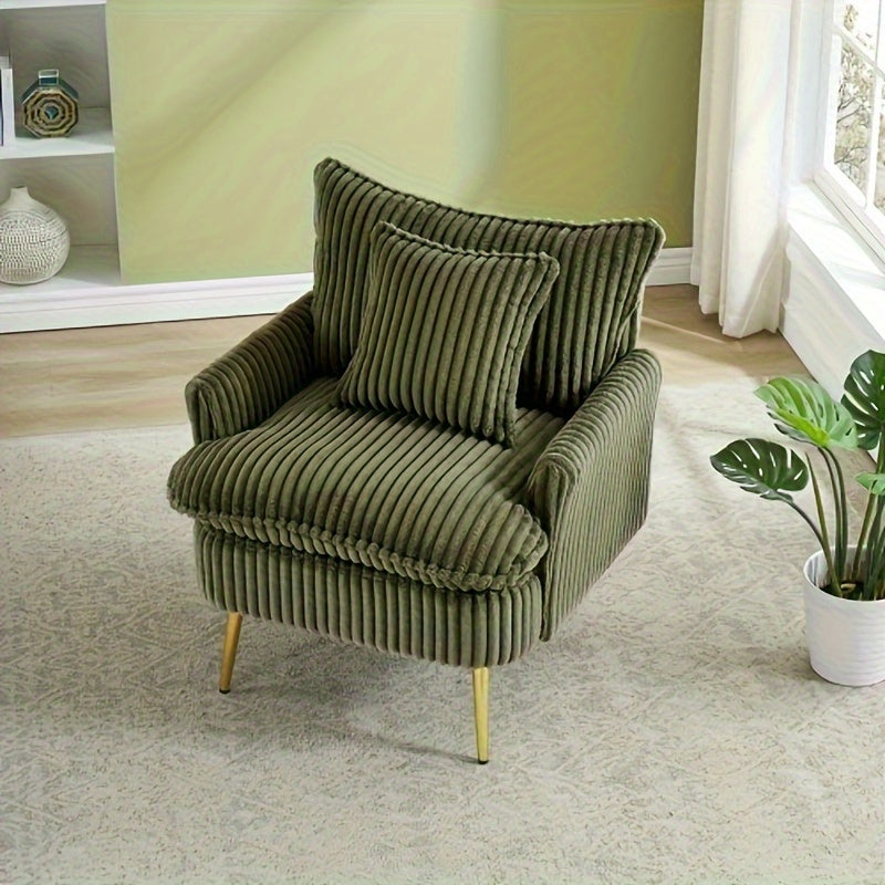 Single Chair Fashion Sofa, Green Sofa, Thick Corduroy Fabric, Soft And Comfortable, Suitable For Apartment Office Living Room Bedroom Meeting Room