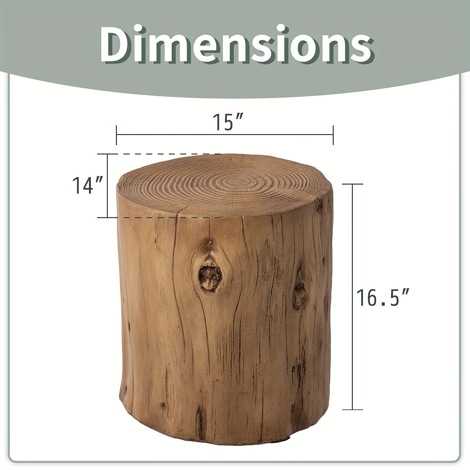 15" Outdoor Side Table For Patio, Concrete Side Table Tree Stump Side Table, Garden Stool Side Table, Patio Side Table, Outdoor Accent Table, Light Brown Outdoor End Table Stump Coffee Table, Christmas Holiday Decorations Sid