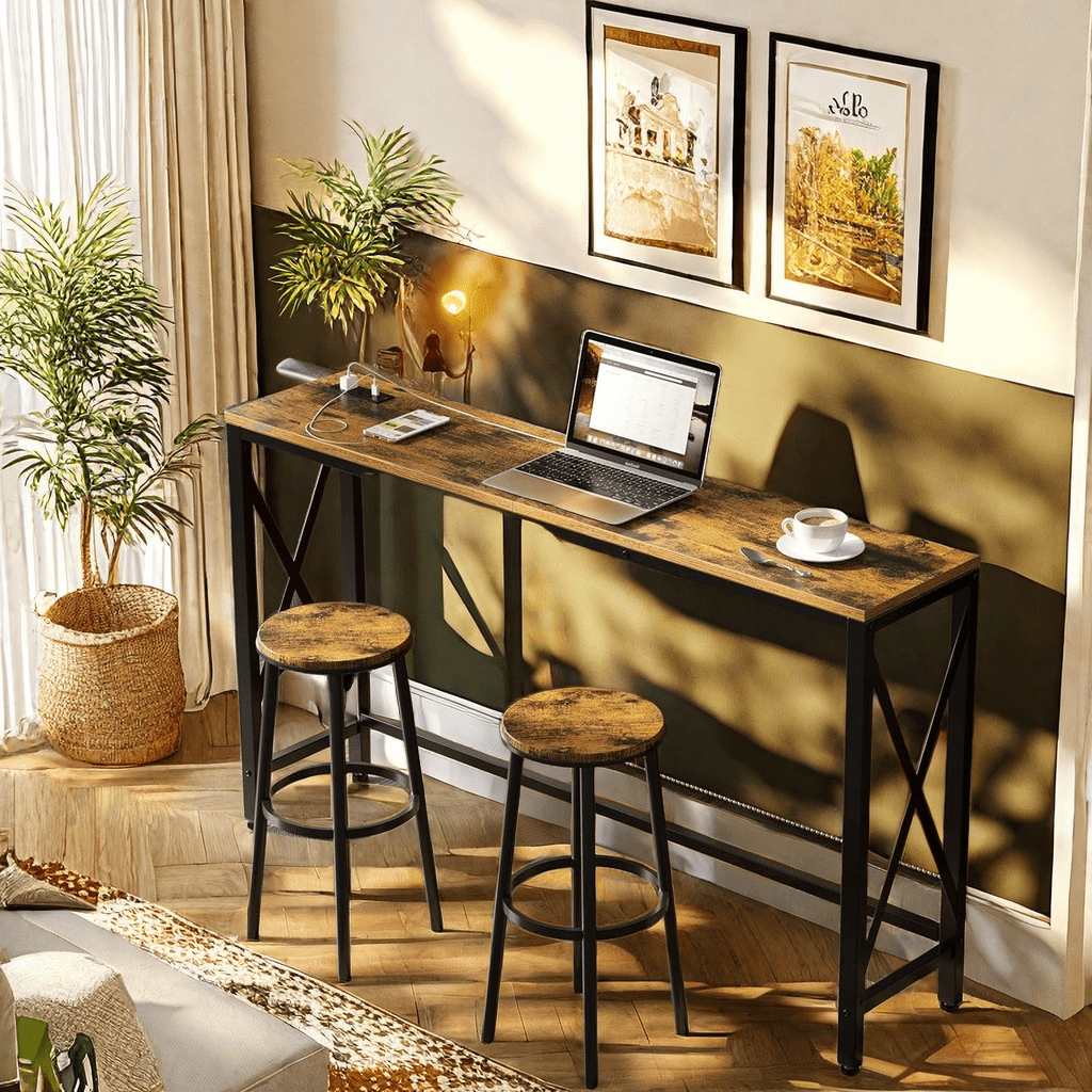 55.1/70.8 Inch Console Table with Outlet, Sofa Table with Charging Station, Industrial Entryway Table, Narrow Entryway Table, Skinny Hallway Table, Behind Couch Table, Behind Couch Table for Entryway, Hallway, Foyer, Living R