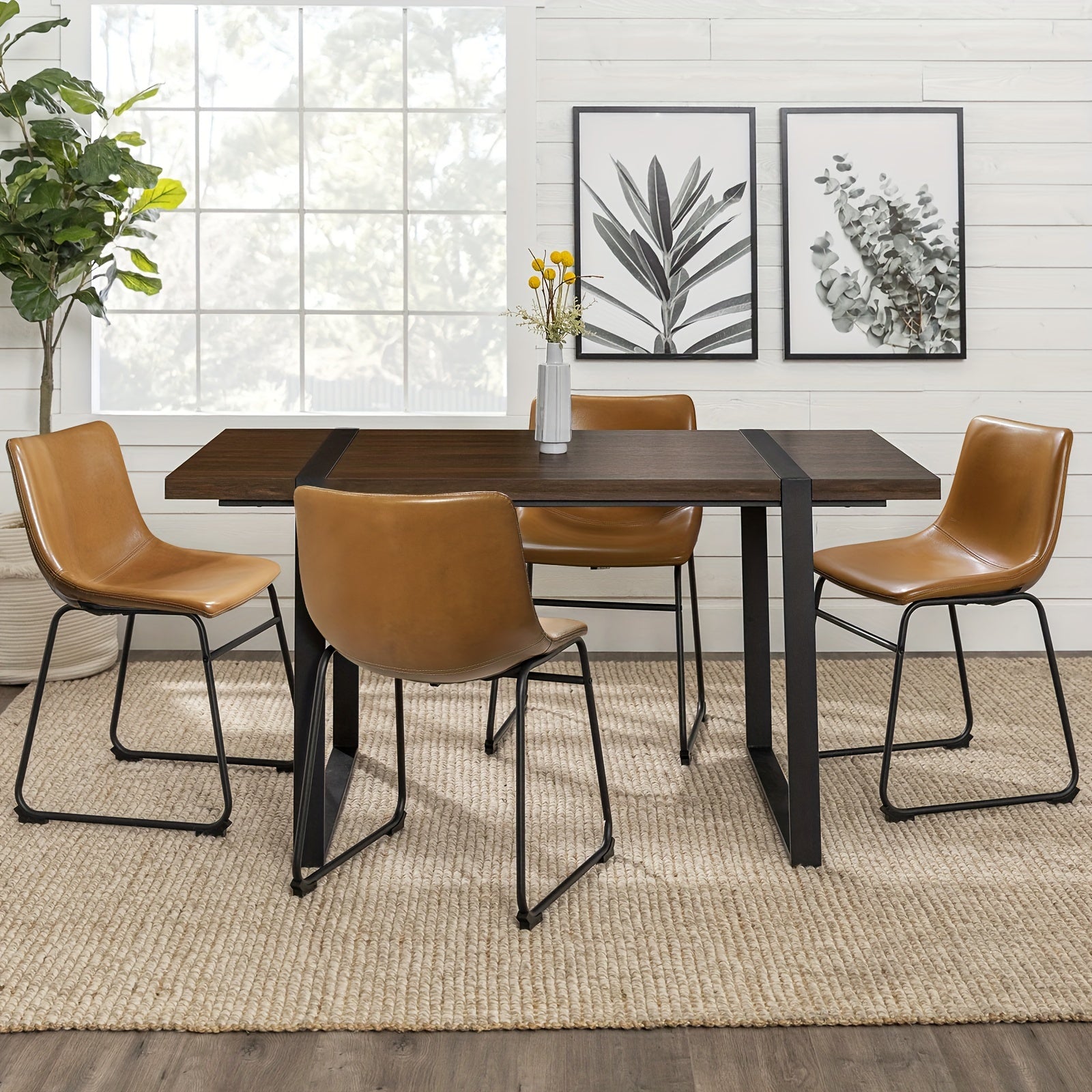 Faux Leather Dining Chairs Set Of 2, 18 Inch Kitchen & Dining Room Chairs, Mid Century Modern Dining Chairs With Backrest And Metal Legs, Comfortable Upholstered Seat Chairs