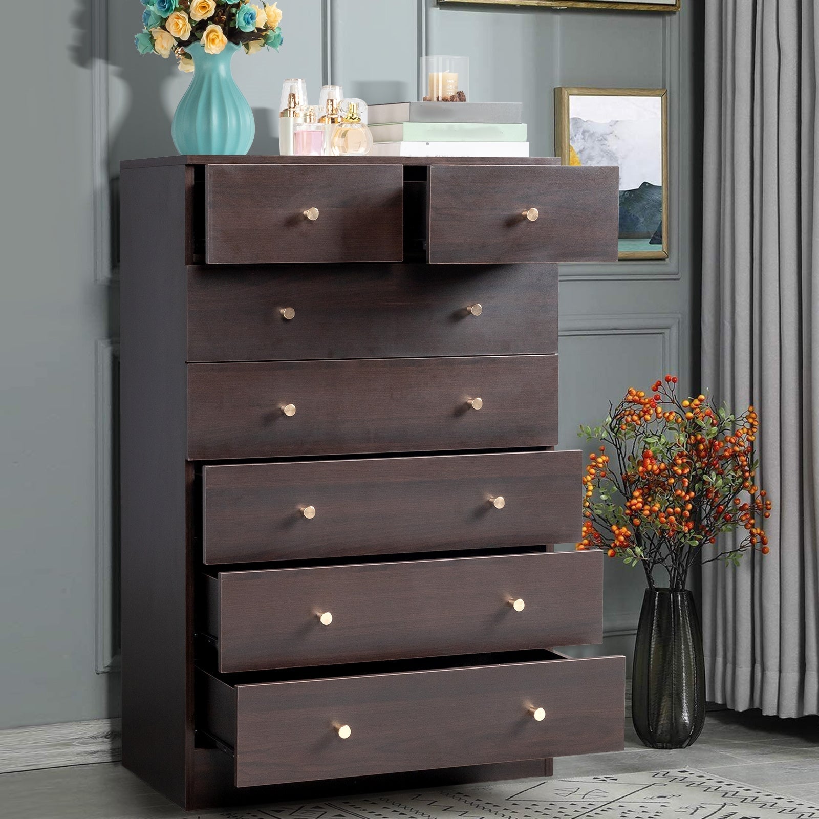 4/ 5/ 6/ 7 Drawer Wood Dresser for Bedroom Chest of Drawers Storage Organization Unit for Clothing Brown - Dresser