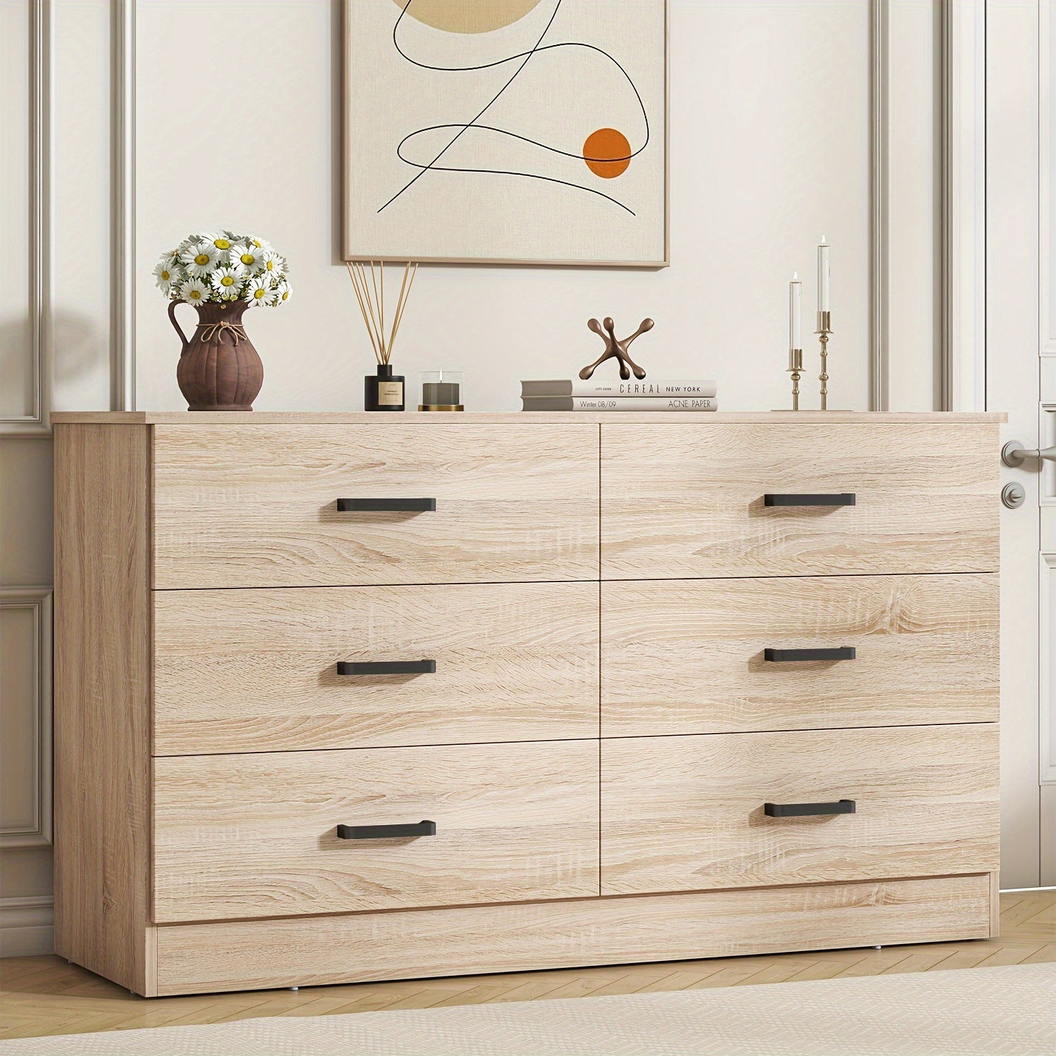 Wood Dresser For Bedroom 6 Drawer Dresser With Metal Handles Light Oak Dresser - Dresser Westberry Furniture