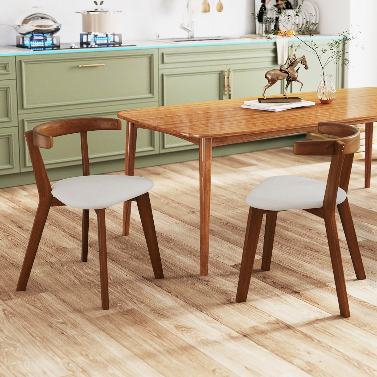 Wood Dining Chair Set of 2/4 Space-Saving Hanging Upholstered Kitchen Chairs w/ Padded Seat & Curved Back Farmhouse