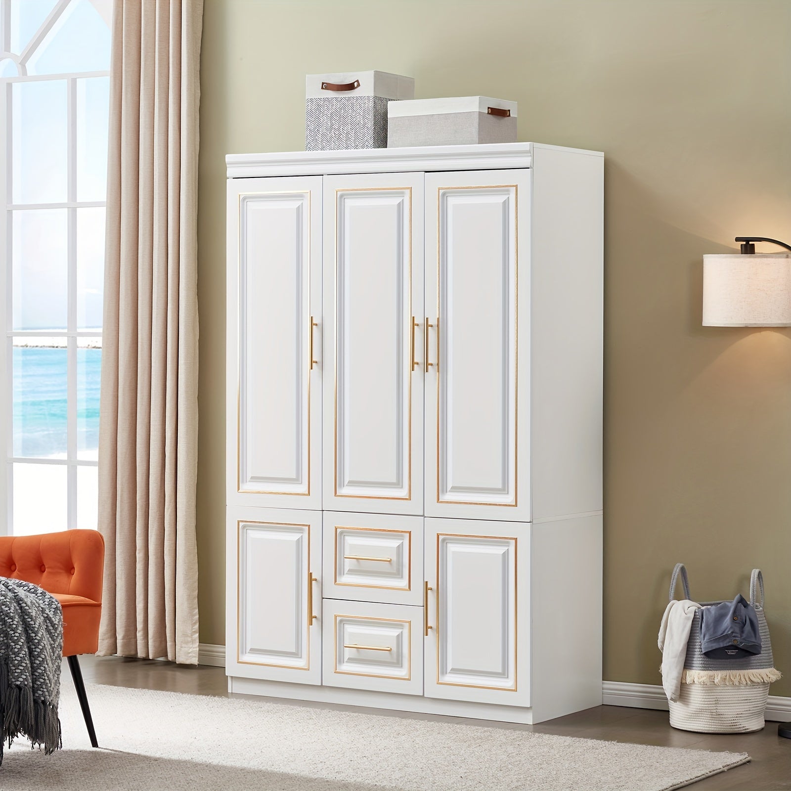 Armoire Wardrobe Closet, White Bedroom Armoires Wood Wardrobe Cabinet with 3 Door