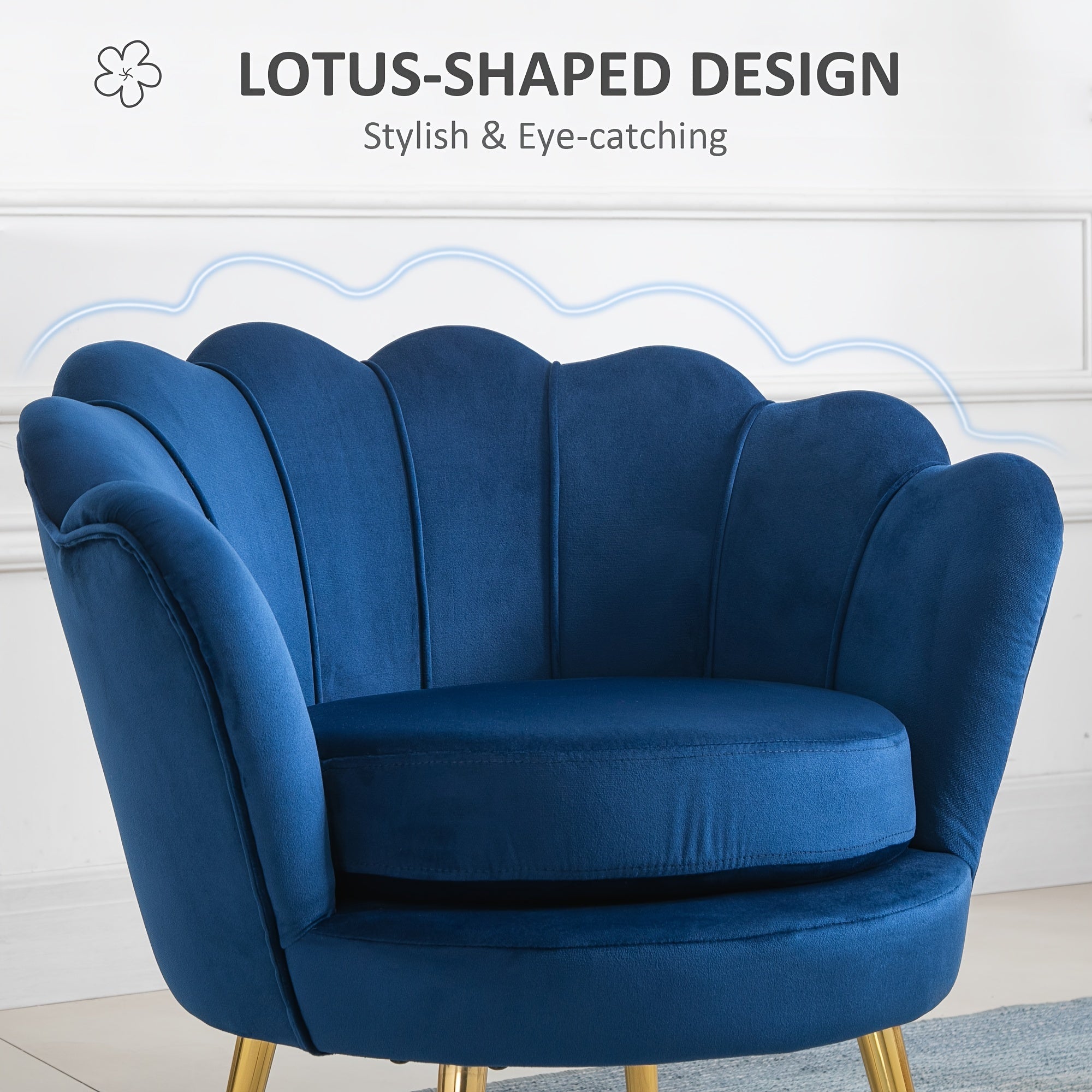 Elegant Velvet Fabric Accent Chair/Leisure Club Chair With Golden Metal Legs For Living Room, Blue